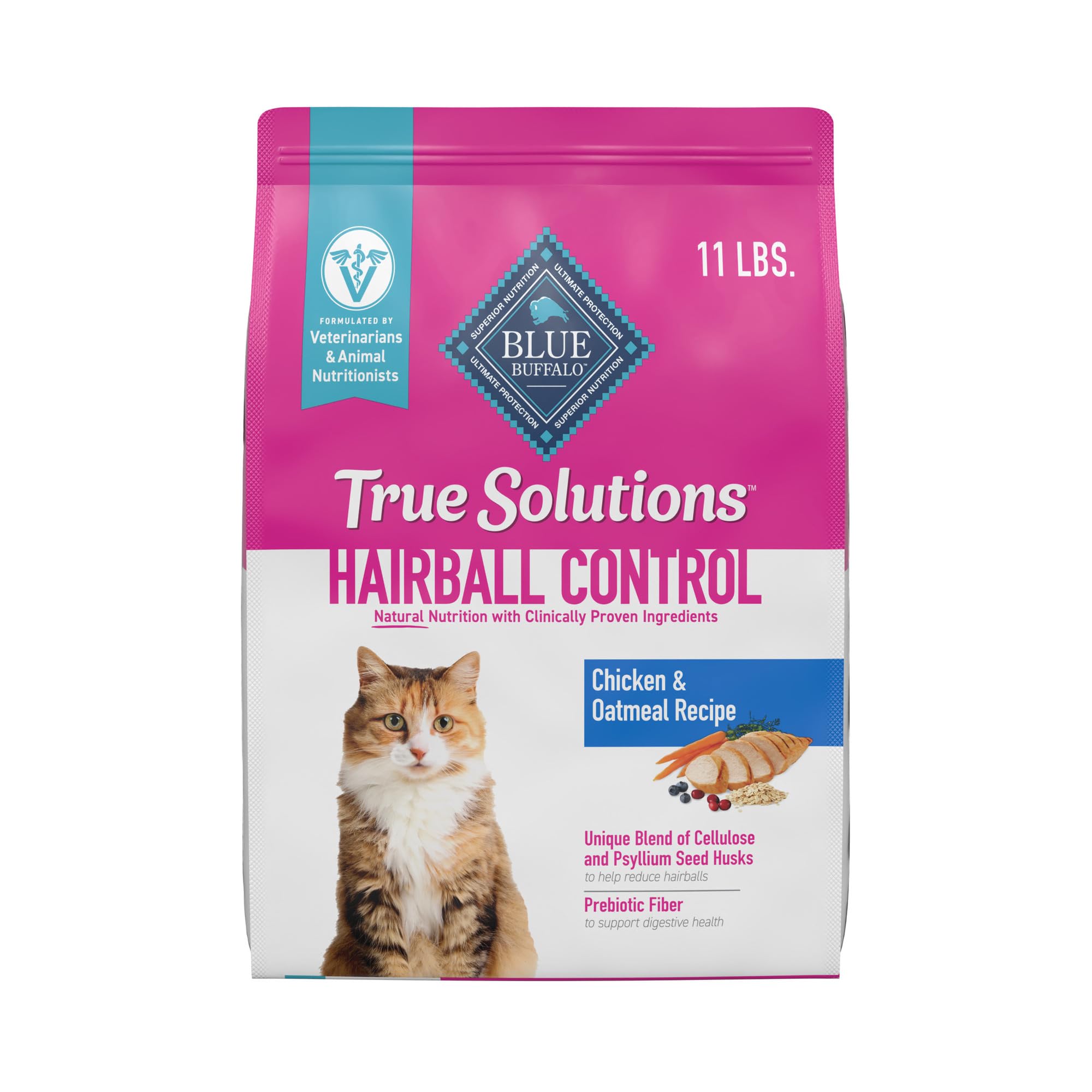 Blue Buffalo True Solutions Hairball Control Natural Dry Cat Food for Adult Cats, Chicken, 11-lb. Bag