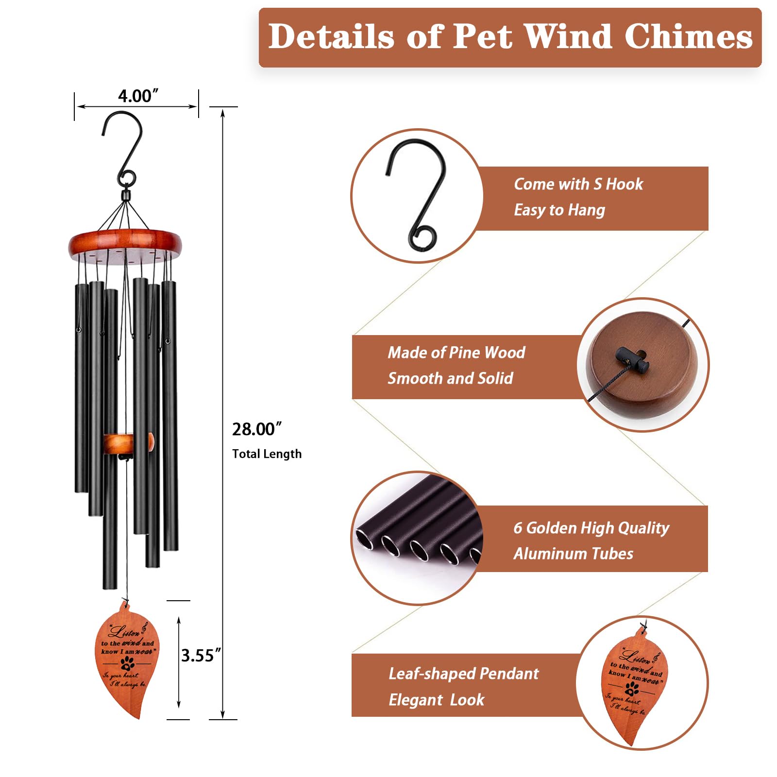 Venbeel Pet Loss Gifts, 28'' Dog Memorail Wind Chimes, Dog Memorial Gifts For Loss Of Dog, Dog Bereavement Passing Away Condolen