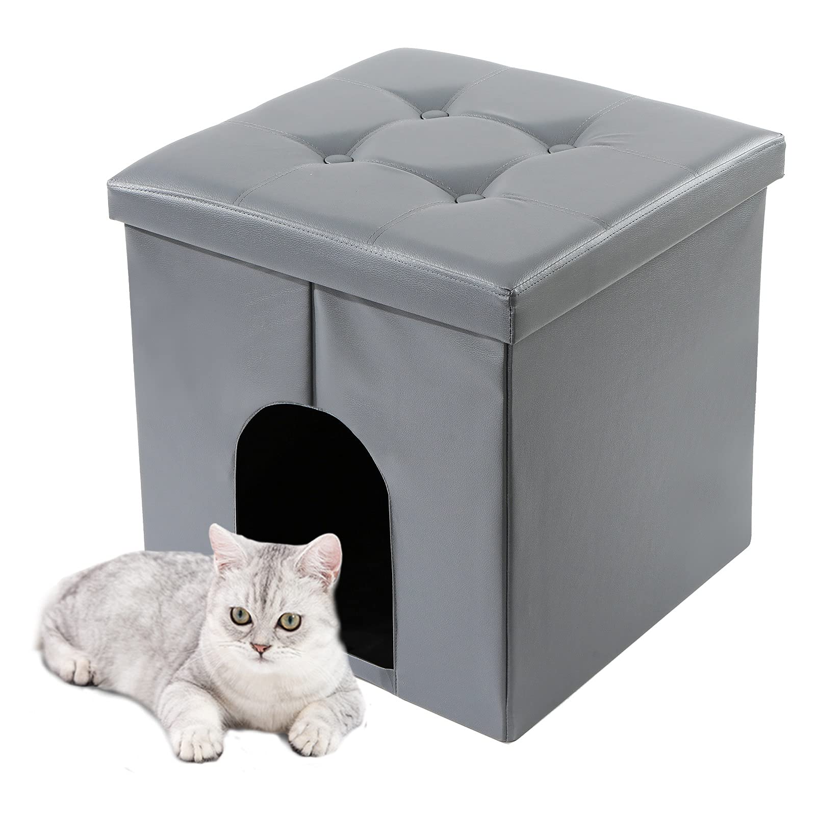 Meexpaws Cat Litter Box Enclosure Furniture Hidden, Small Cat Washroom Bench Storage Cabinet 20'' X 20'' X 20''| Dog Proof | Waterproof Inside | Easy Clean | Easy Assembly | Odor Control(Grey)