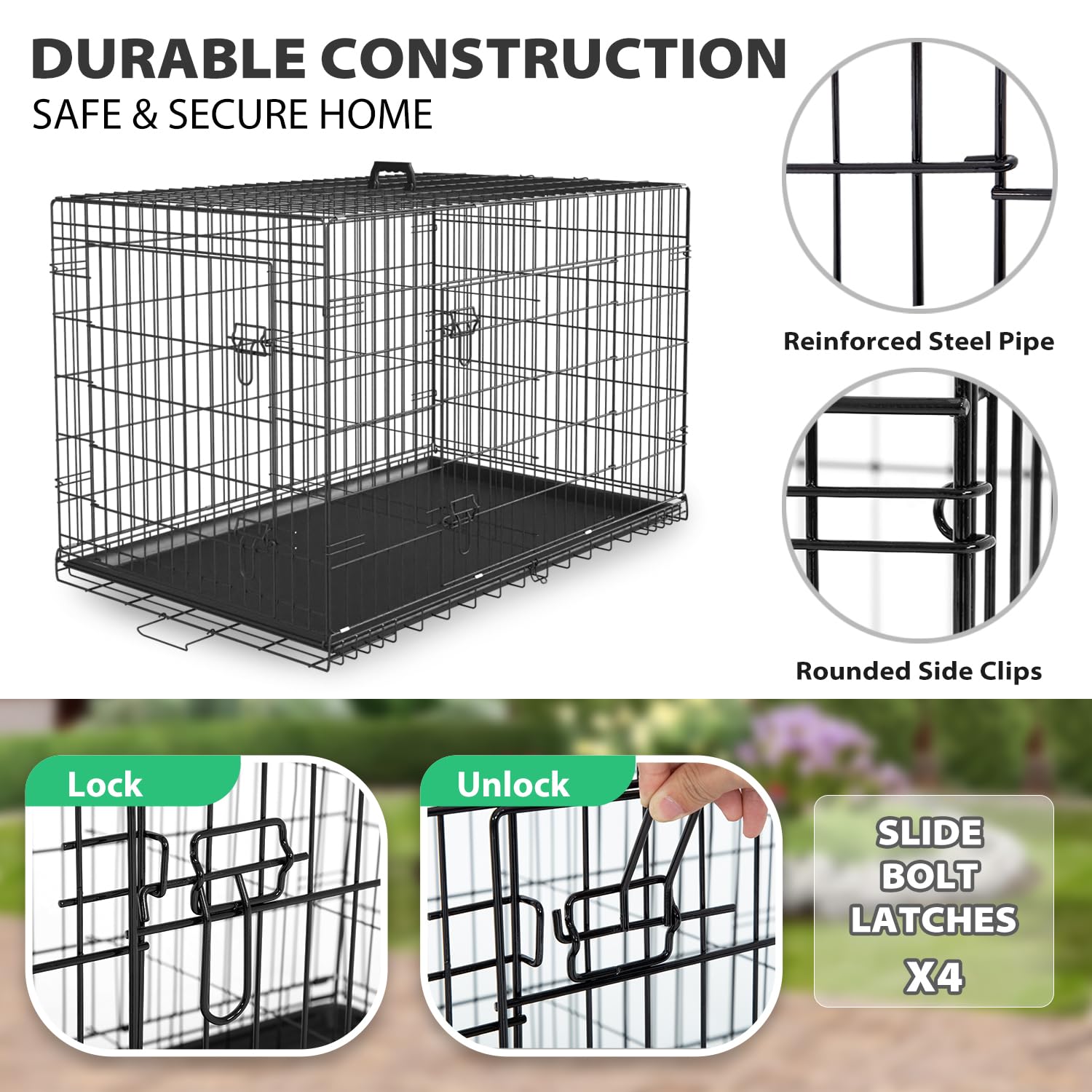 Bestpet Dog Crate Dog Cage Dog Kennel Metal Wire Double-Door Folding Pet Animal Pet Cage With Plastic Tray And Handle For Small