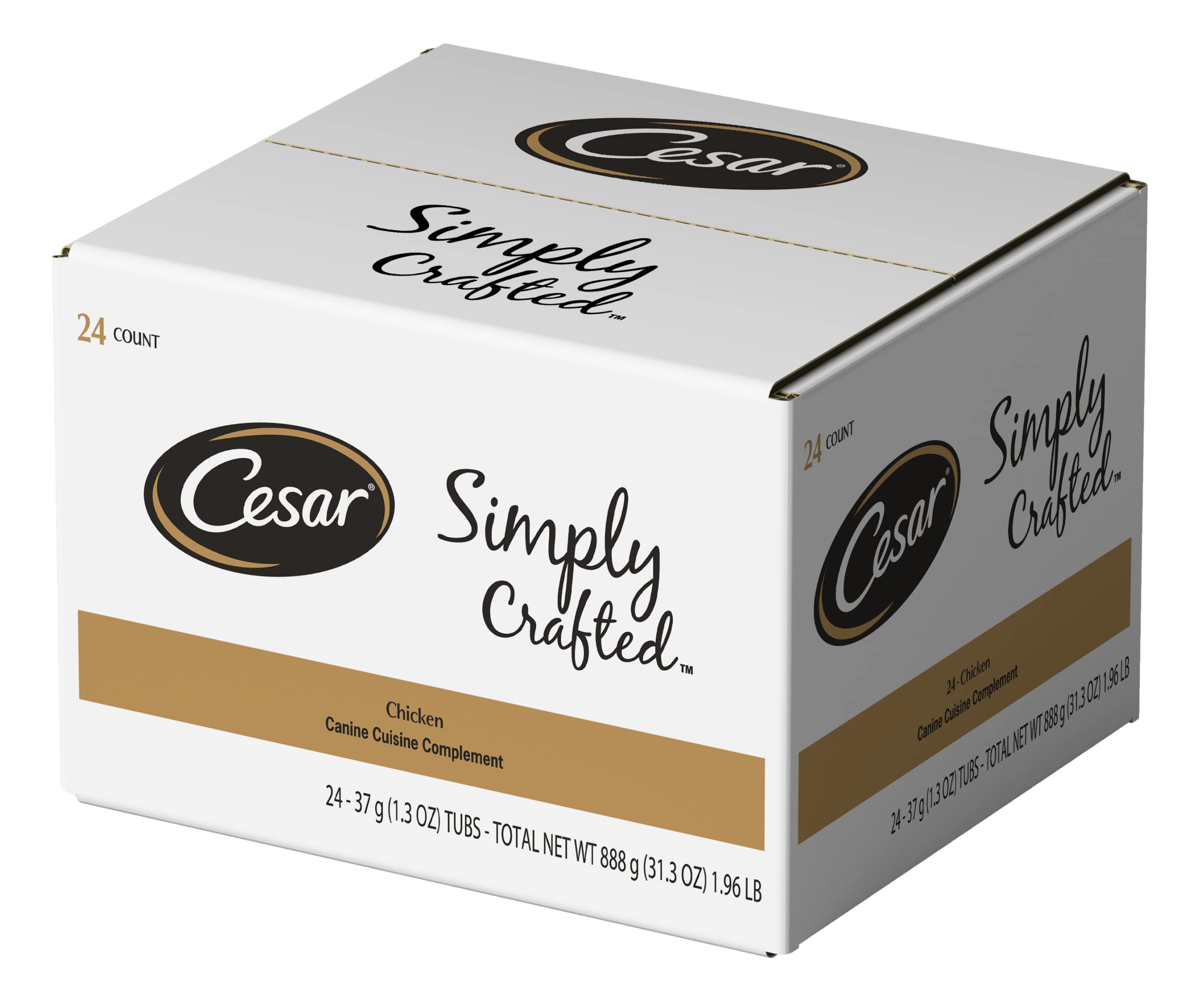 Cesar Simply Crafted Adult Wet Dog Food Toppers for Dry Food, Chicken, 1.3 oz Tubs, 24 Count