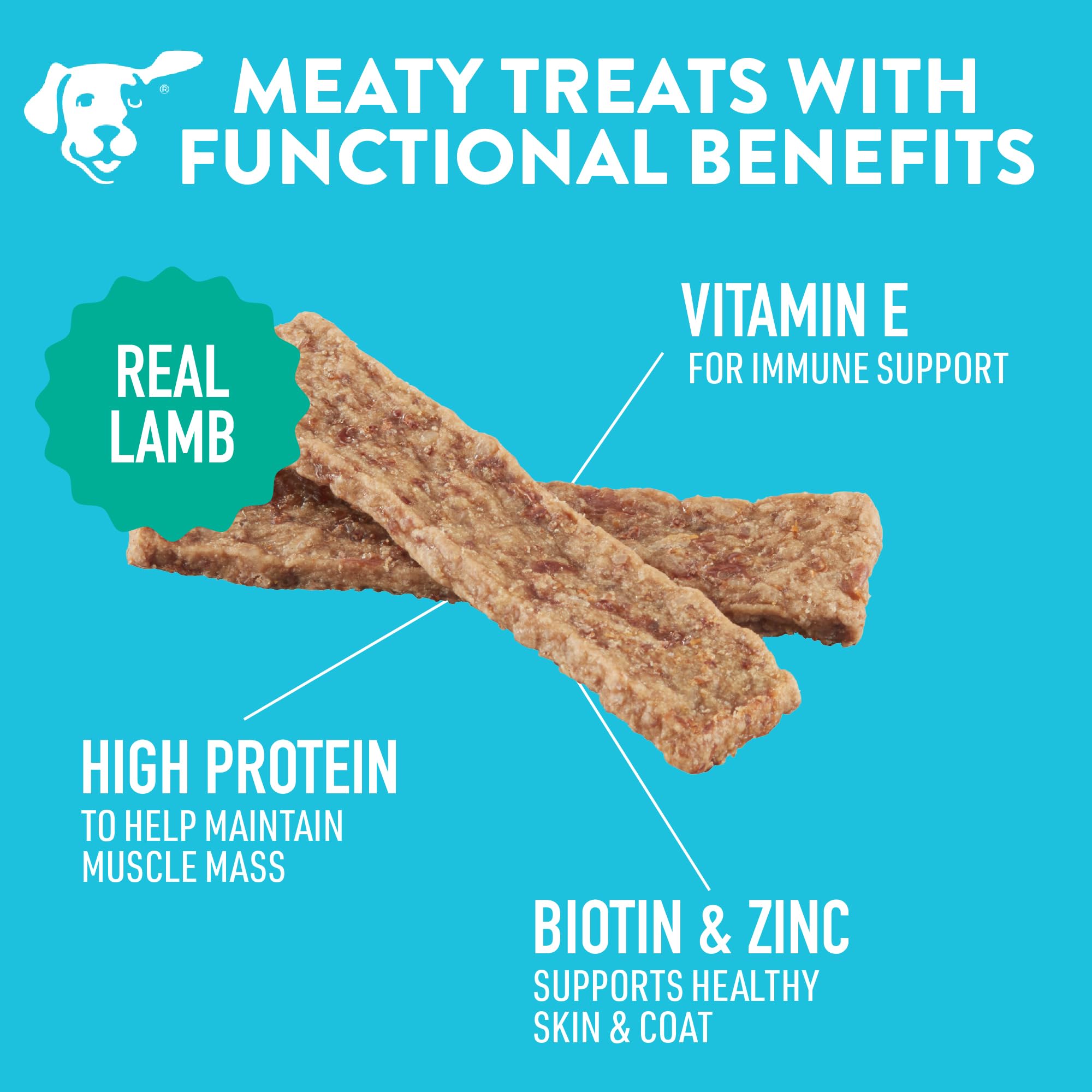 DOGSWELL Jerky Skin and Coat Dog Treats - Real Lamb, 10 oz, Support for Healthy Skin & Coat