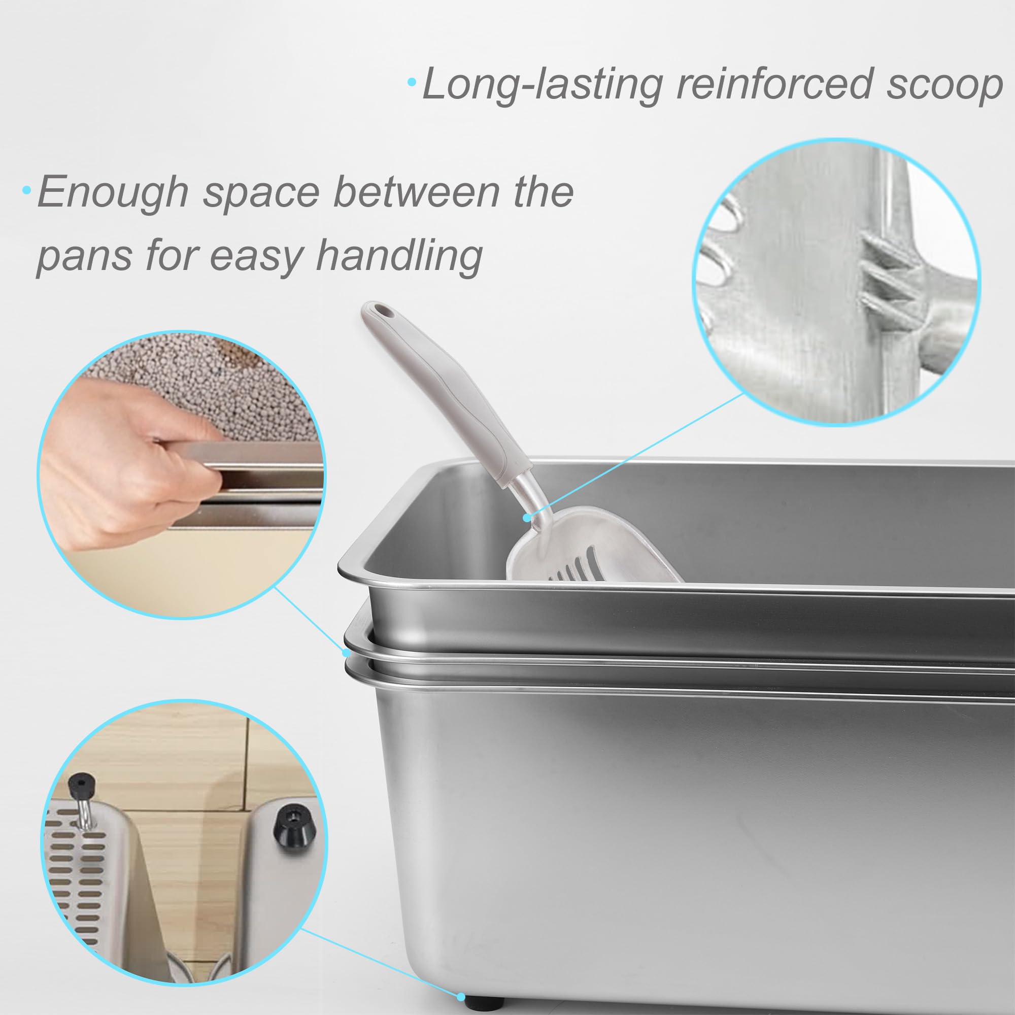 Sorstrem 8" Sifting Cat Litter Box - Stainless Steel, XX-Large, Silver, Model Sor-002S for Clumping Clay & Pine Pellets