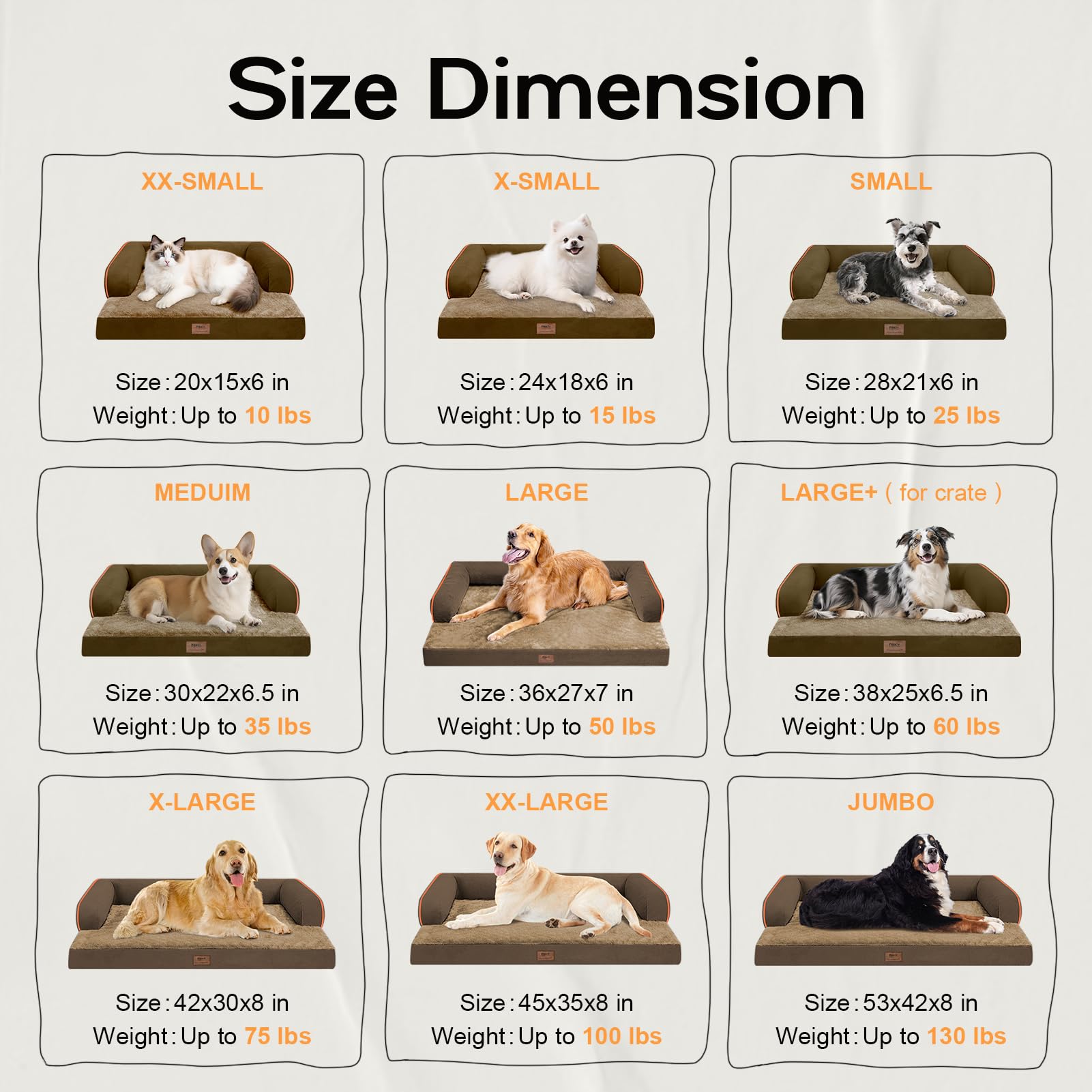 Dog Bed Medium Size Dog-Orthopedic Waterproof Bed for Dogs,Foam Couch Sofa with Washable Removable Cover & Non-Slip Bottom-Brown