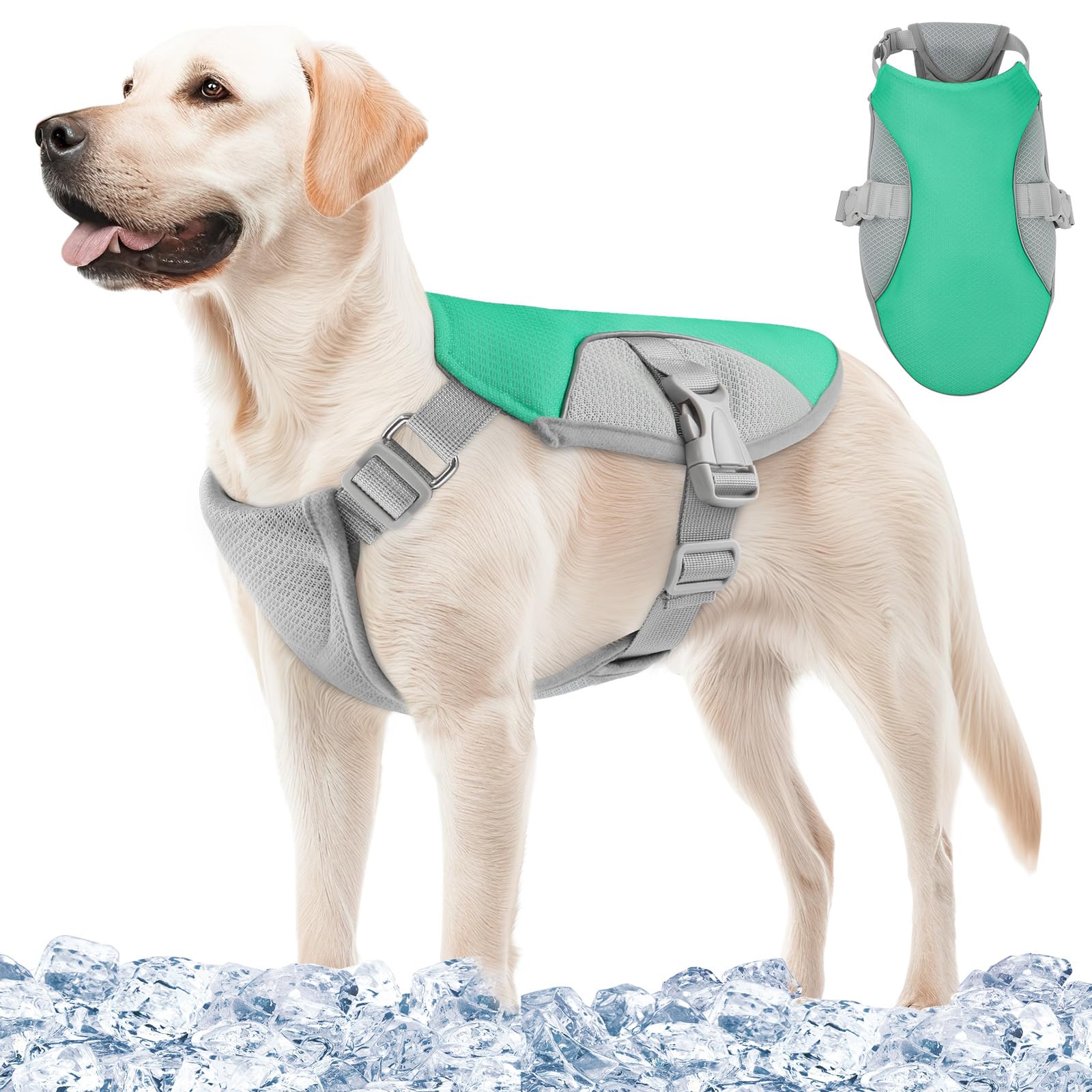 Dog Cooling Vest Harness Uv Protection Pet Cooler Jacket With Adjustable Buckle For Summer Beach And Hiking Green-Small