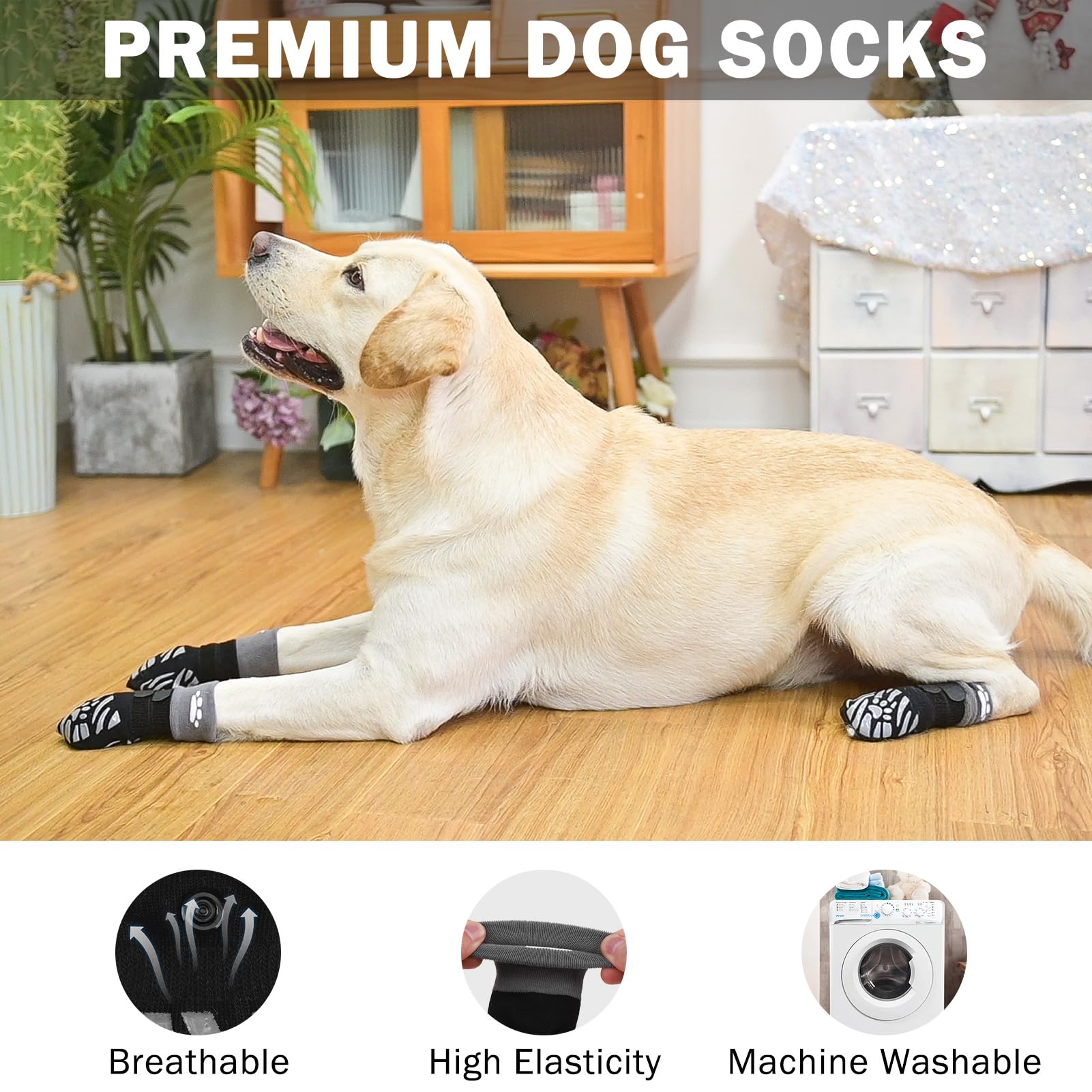 Scenereal Dog Socks To Prevent Licking Paws, Paw Protectors For Small Dogs, Black Xs