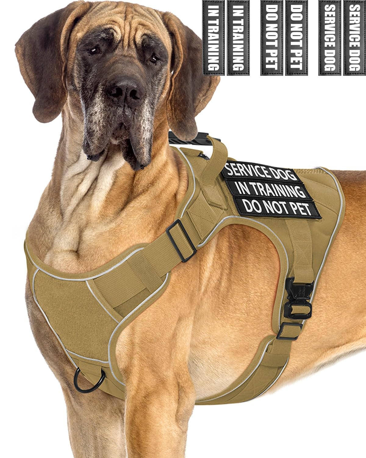Reflective Service Dog In Training Vest Harness For Extra Large Dogs, Adjustable Heavy Duty Padded Brown Dog Harness, With Front