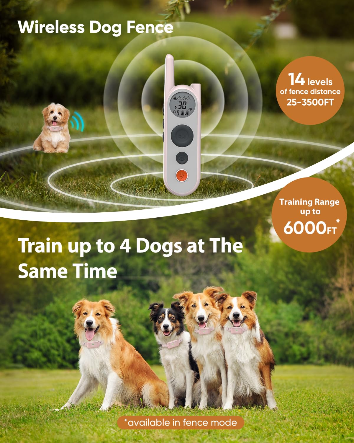 Htcuto Wireless Dog Fence System Electric Fence For Dogs 6000Ft Shock Collar For Dogs Training Collar With Remote Waterproof Rec