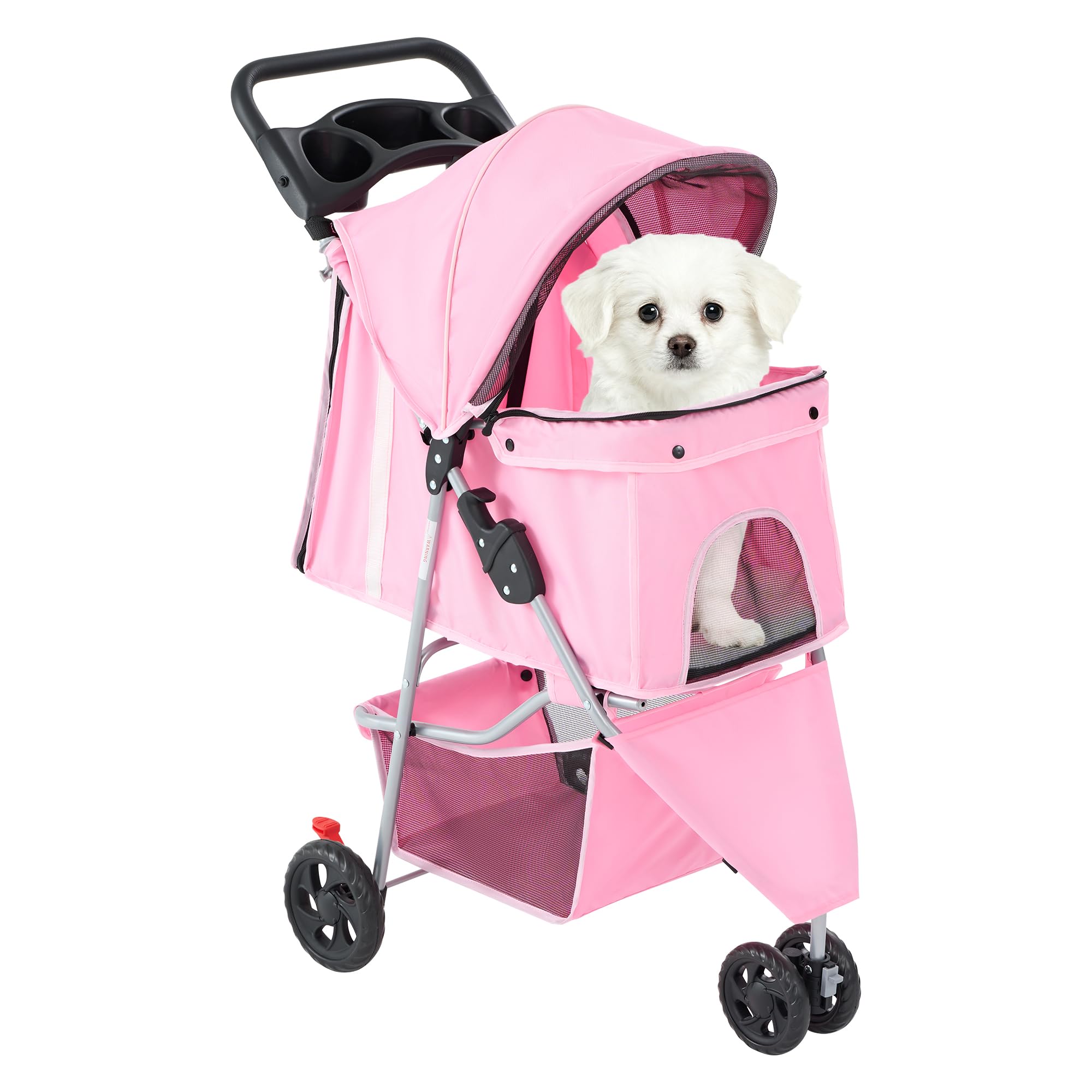 DUMOS 3 Wheels Pet Stroller for Small Dogs and Cats - Foldable Dog Stroller with Mesh Windows, Storage Basket & Cup Holder, Ligh
