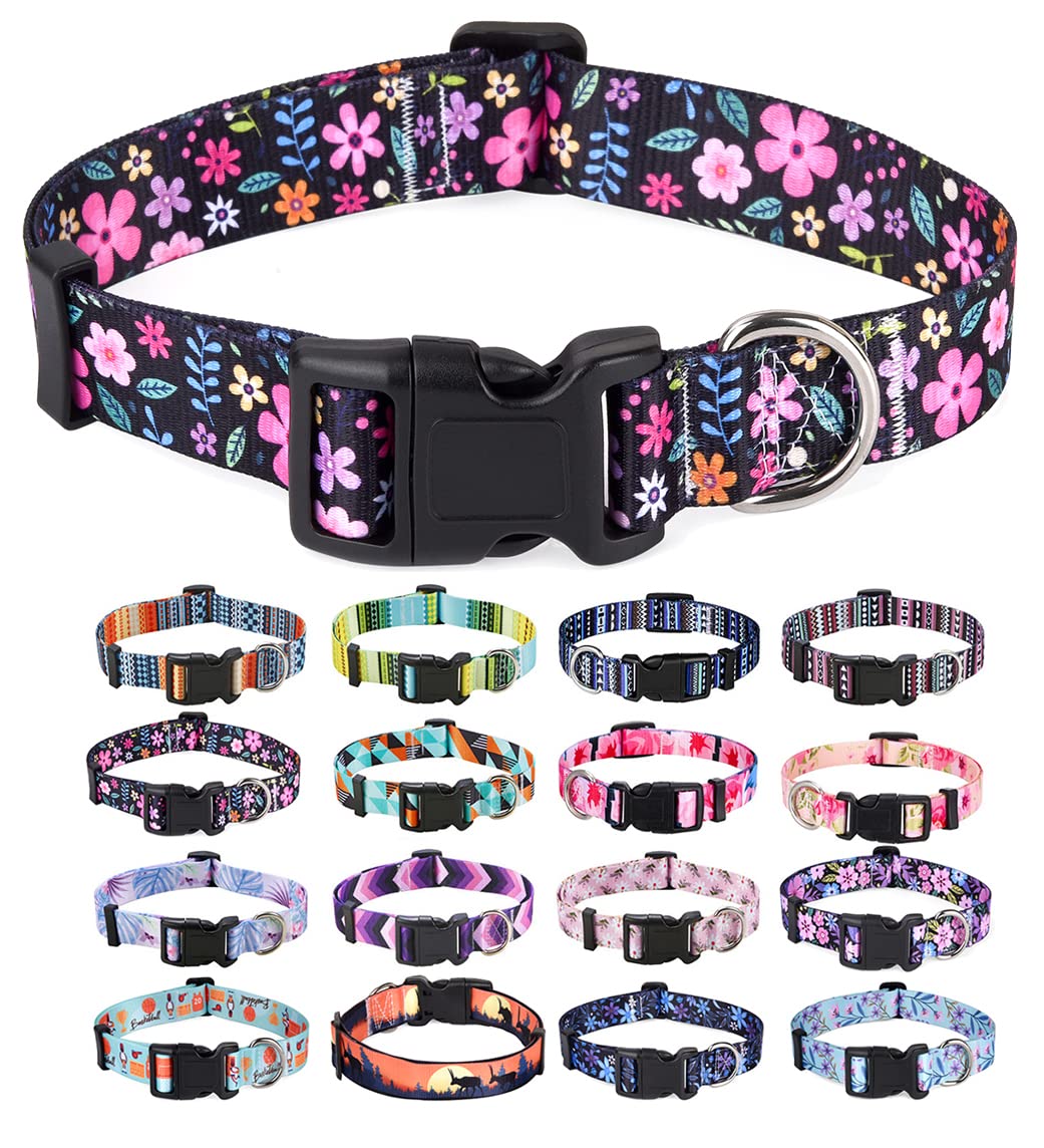 Mihqy Dog Collar With Bohemia Floral Tribal Geometric Patterns - Soft Ethnic Style Collar Adjustable For Small Medium Large Dogs(Floral,L)
