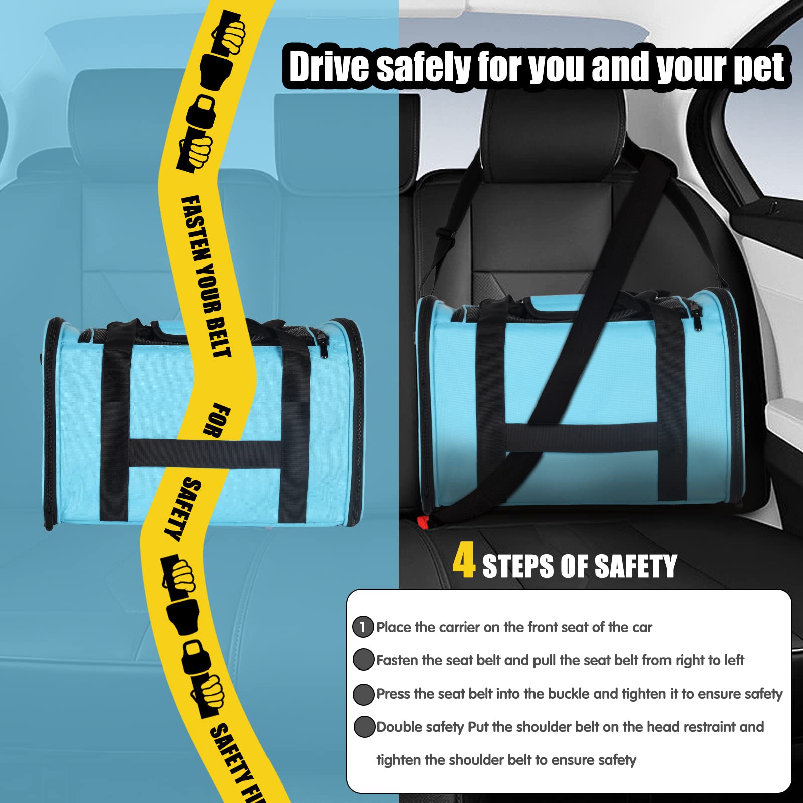 Cat Carrying Case - Pet Carrier Airline Approved, Protable And Breathable Pet Travel Carrier Removable Fleece Pad, Collapsible Cat Carrier Dog Carrier For Medium Cats Small Cats Dogs(X-Large, Blue)