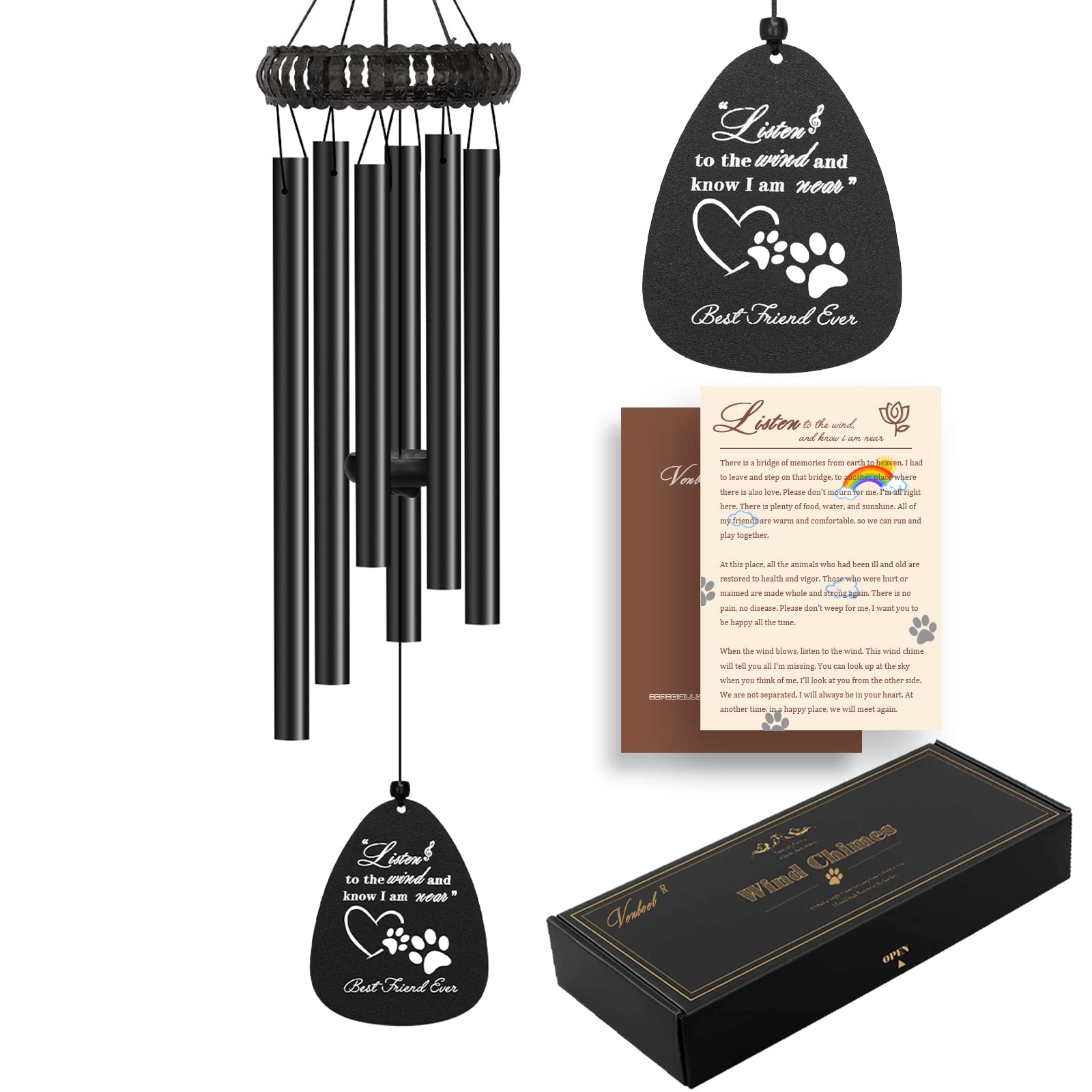 VENBEEL 28  Pet Sympathy Wind Chimes, Dog Memorial Gifts for Loss of Dog, Loss of Dog Sympathy Gift, Pet Bereavement Remembrance