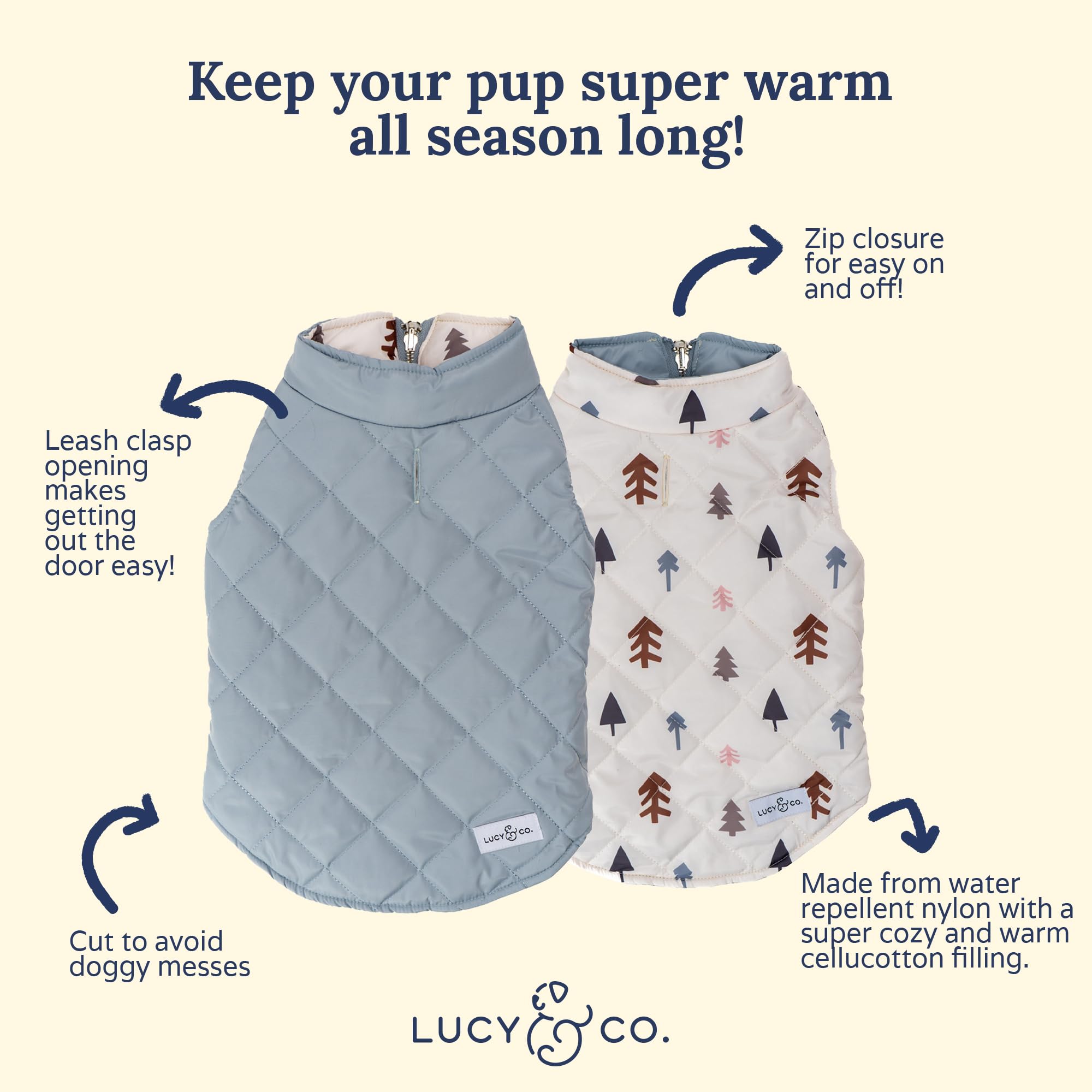 Lucy & Co. The Flurried Forest Reversible Puffer Vest (Pets) For Small Dogs, Medium Dogs And Large Dogs - Large - White & Blue T