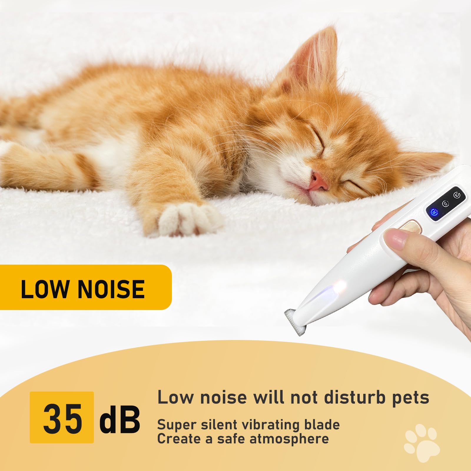 Saffory Dog Paw Trimmer, Pet Claw Trimmer with LED Light, Low Noise USB Rechargeable Pet Clipper. Suitable for Dogs and Cats, fo