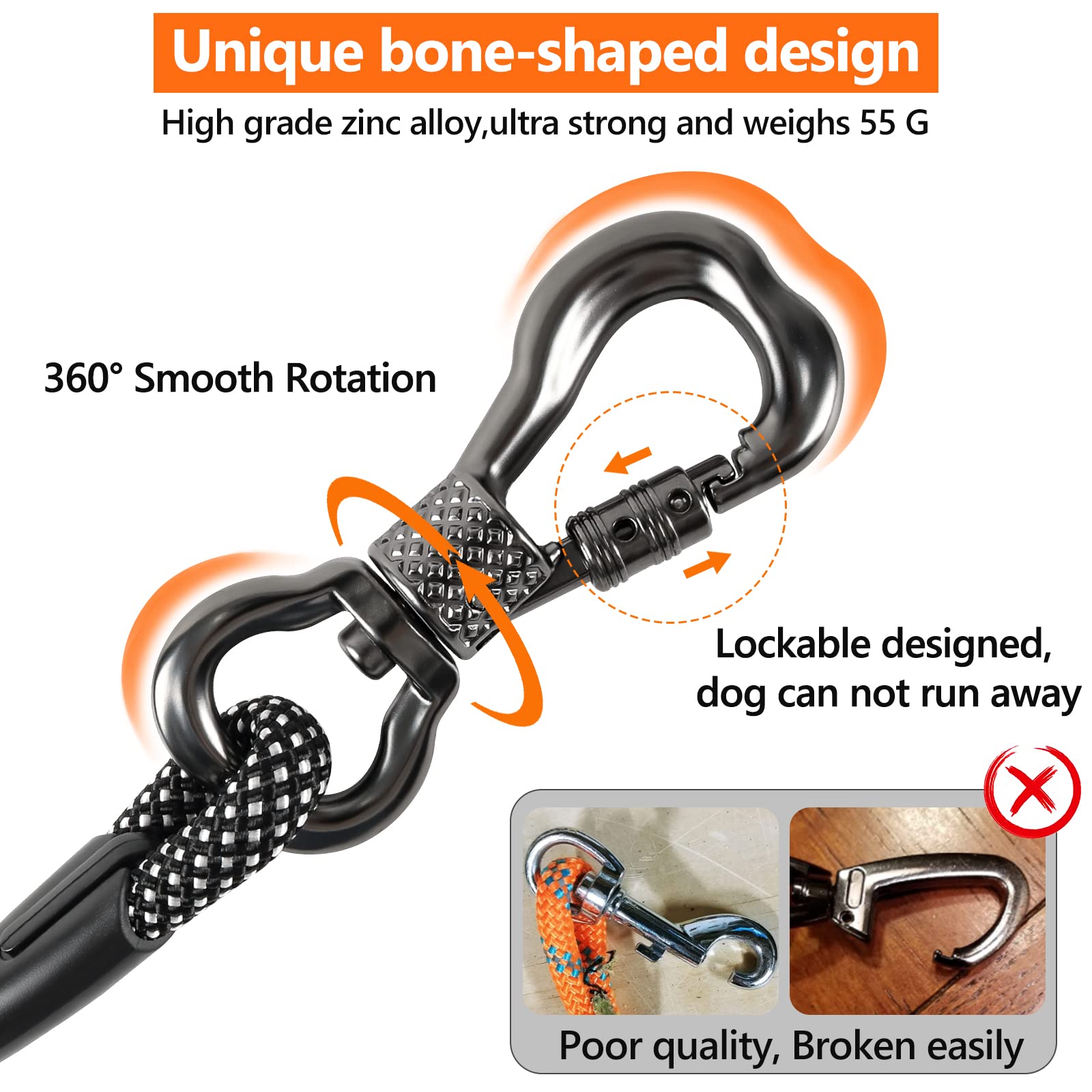 Ntr Heavy Duty Dog Leash, 30Ft Reflective Dog Leash With Swivel Lockable Hook And Comfortable Padded Handle, Puppy Leash For Walking, Hunting, Camping, Backyard For Small Medium And Large Dogs