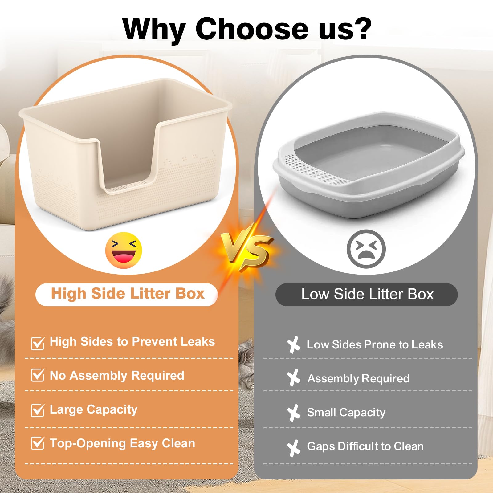 SpaceTime Extra Large High Sided Cat Litter Box, 24.8" L x 11.4" W x 13" H, Beige, Tool-Free Assembly, Model ST1