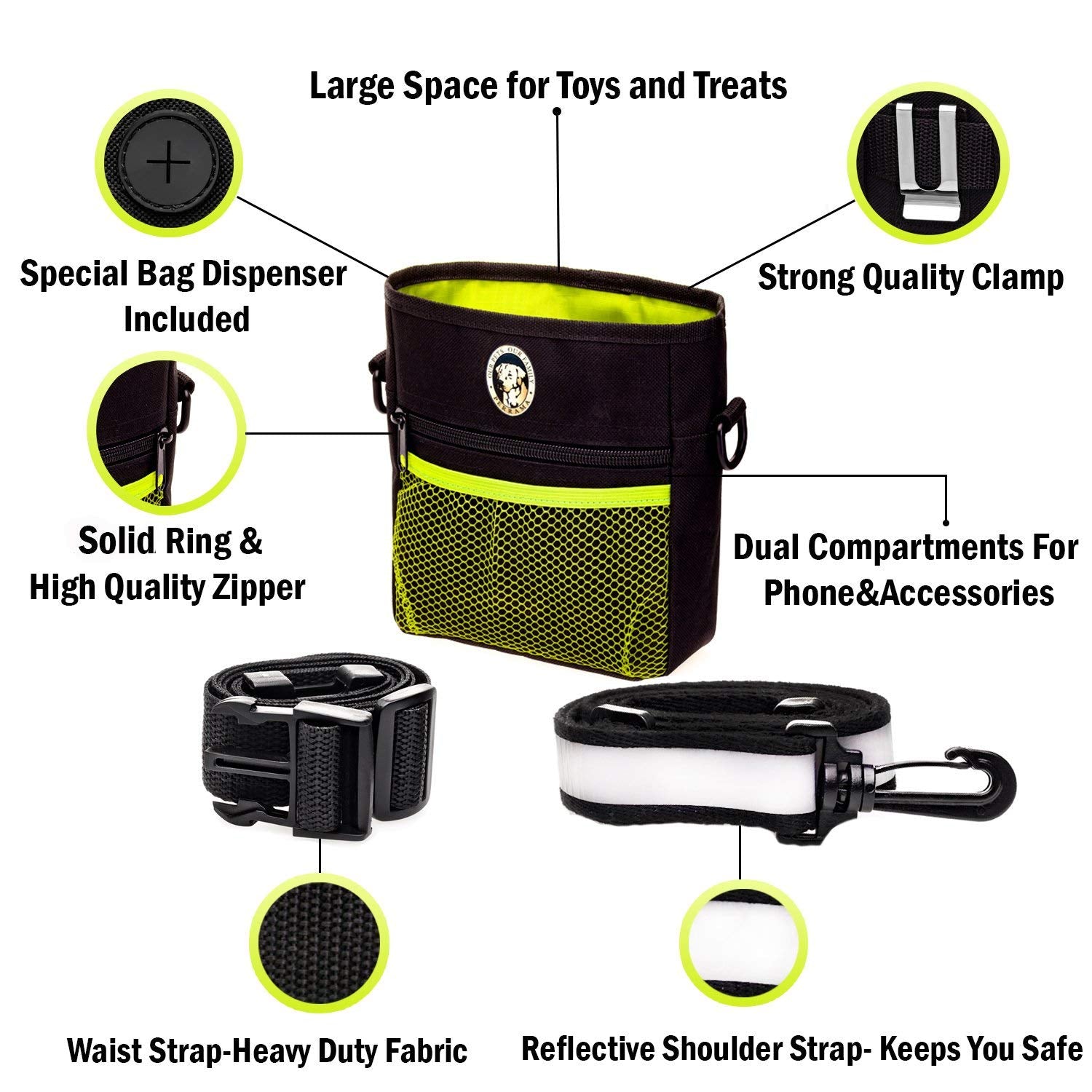 Dog Treat Pouch - Premium Training Treat Bag with Clicker and Collapsible Bowl for Dogs, Adjustable Waist and Shoulder Reflectiv