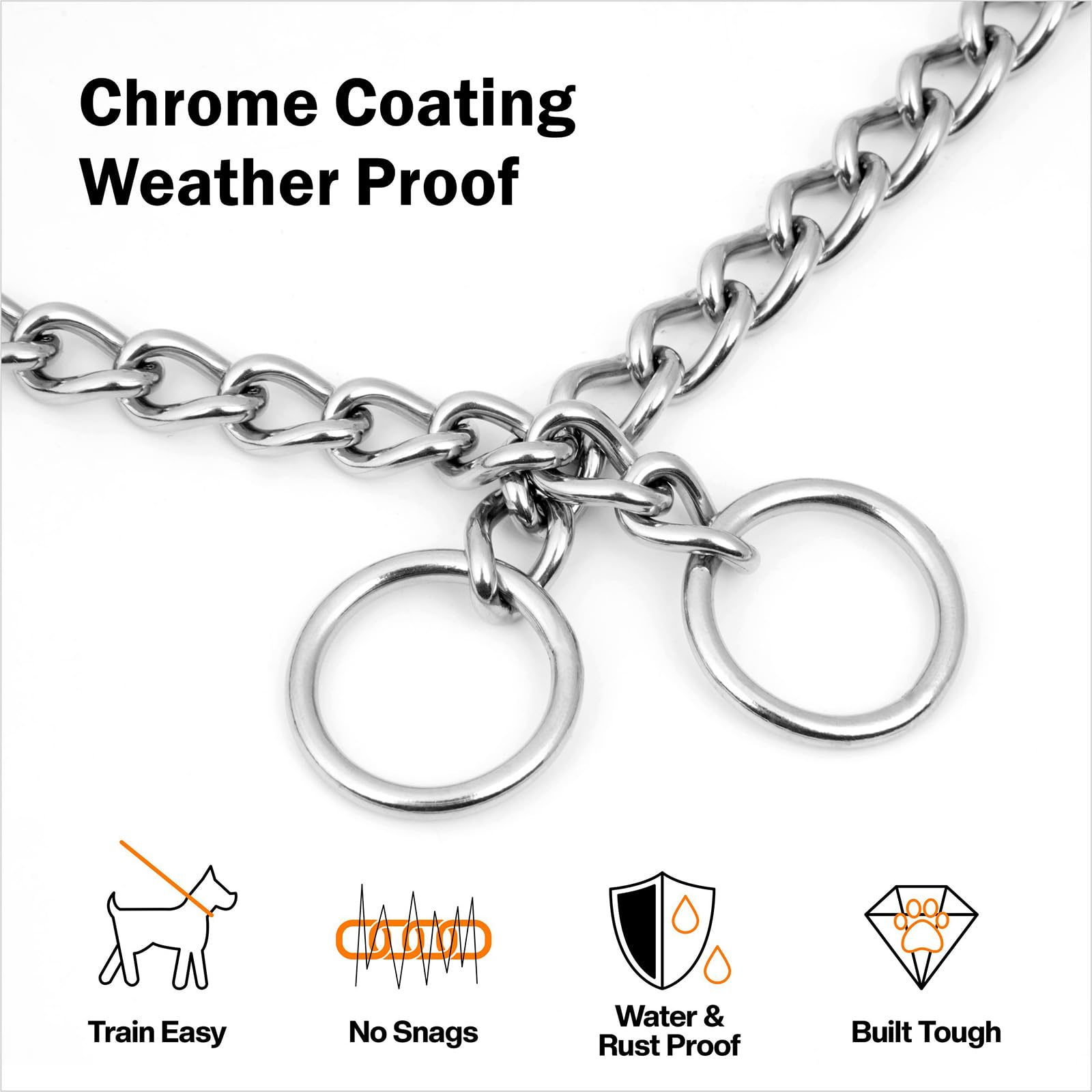 TagME Chain Choke Collar for Dogs, Adjustable Weather Proof Necklace for Medium Large Dogs, Alloy Steel Pet Training Collar