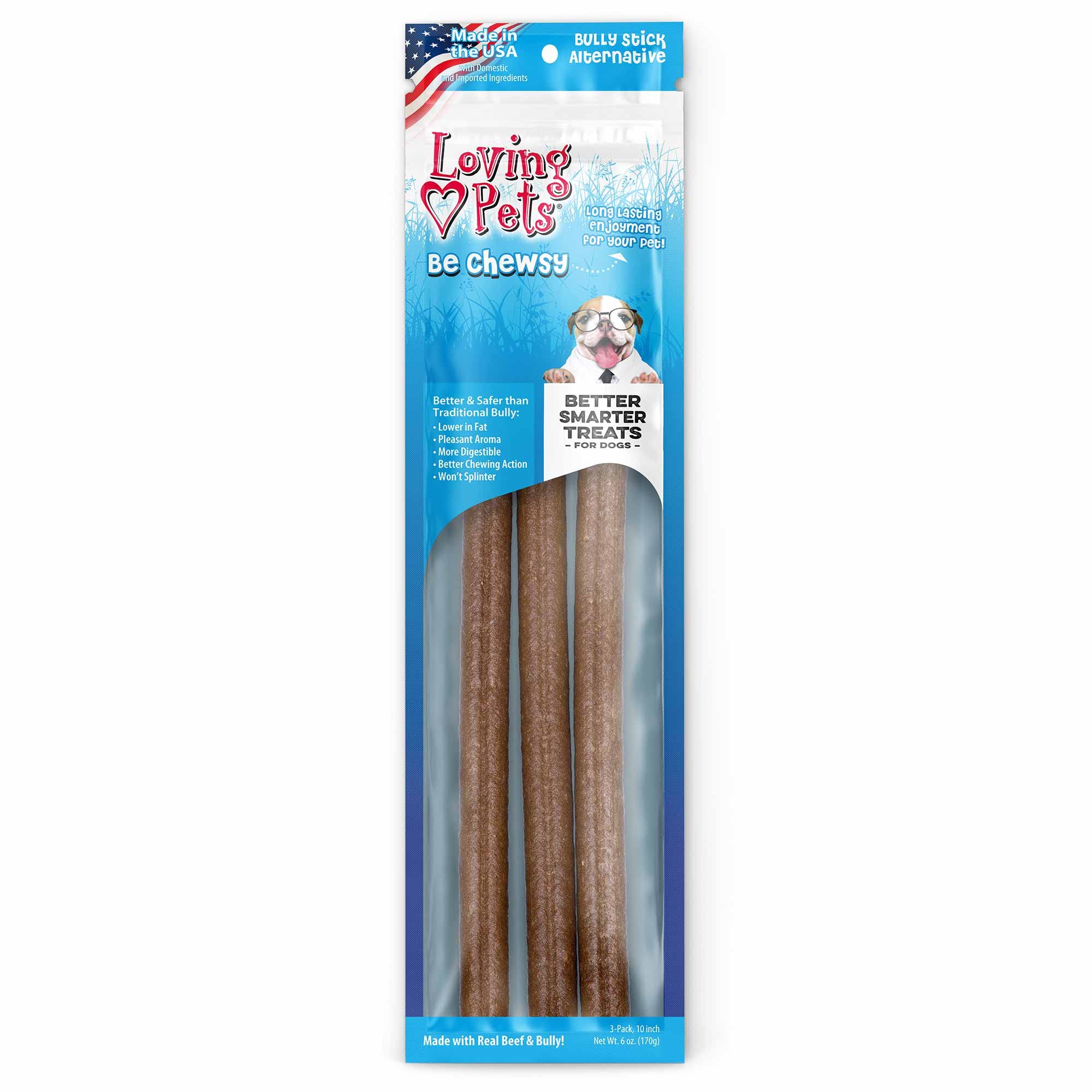 Loving Pets - Be Chewsy Bully Stick Alternative Dog Treat for Small, Medium & Large Dogs (3 Pack of 10 Sticks)