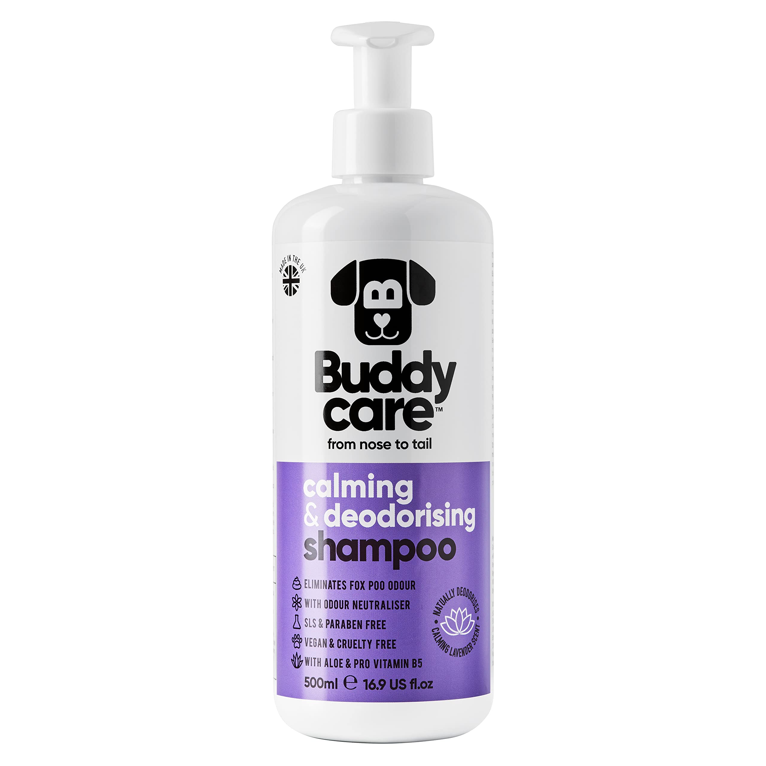 Calming & Deodorising Dog Shampoo By Buddycare | Lavender Scented | Itchy Skin Relief For Smelly Dogs | Deep Cleansing Shampoo F