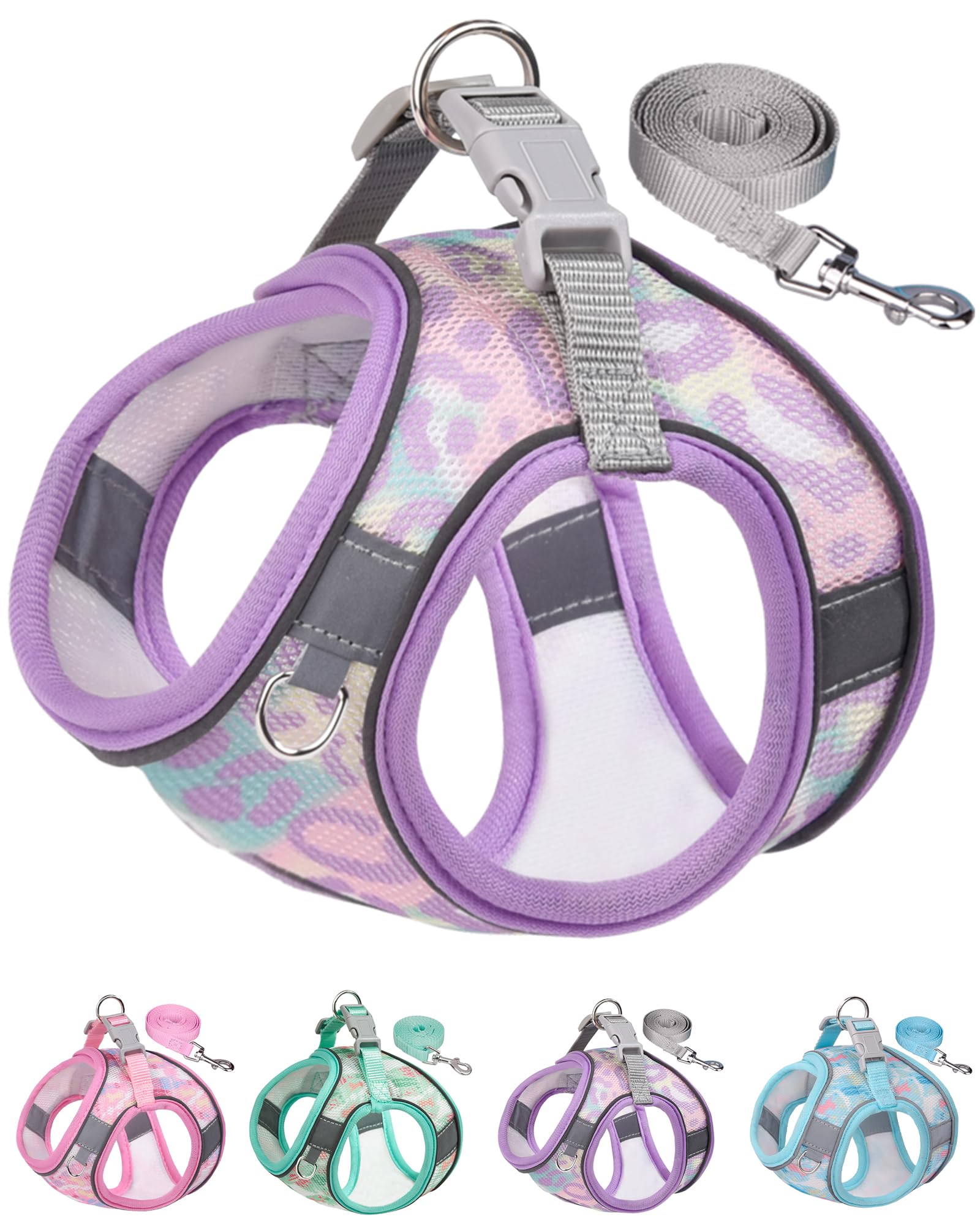 Aecllcea No Pull Dog And Cat Harness, Xs To M - Step In Dog Harness With Leash, Purple