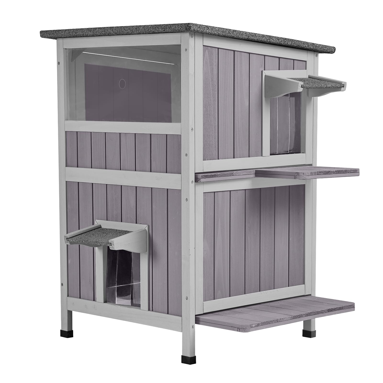 Aivituvin Outdoor Feral Cat House 2-Story Cat Cottage Kitten Shelter With Window