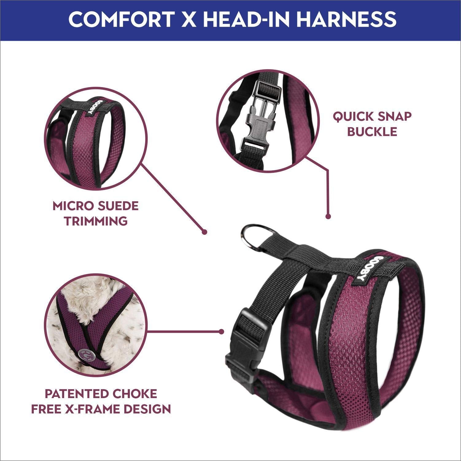 Gooby Comfort X Head In Harness - Purple, X-Large - No Pull Small Dog Harness Patented Choke-Free X Frame - Perfect On The Go Do