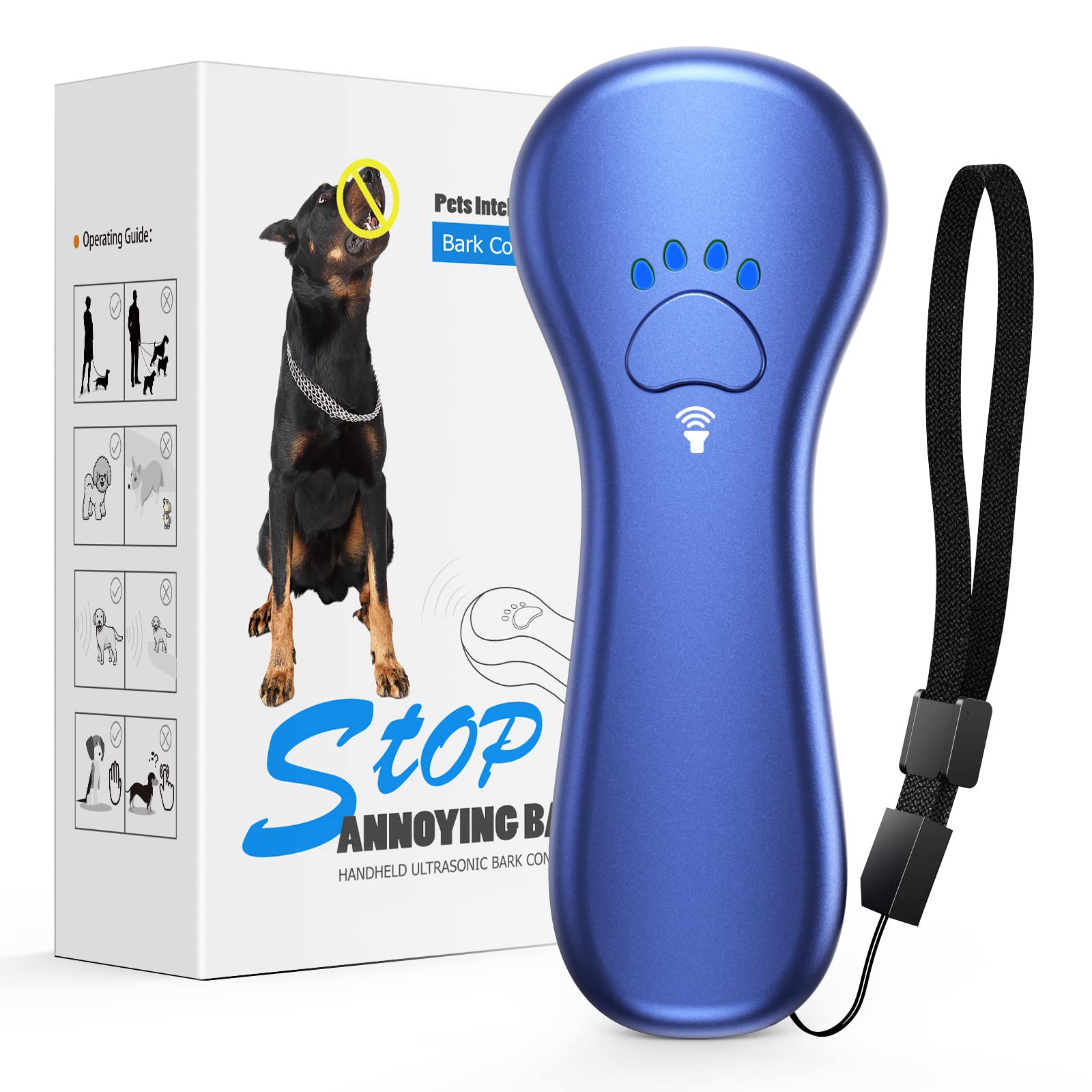 Ahwhg New Anti Barking Device,Dog Barking Control Devices,Rechargeable Ultrasonic Dog Bark Deterrent Up To 16.4 Ft Effective Control Range Safe For Human & Dogs Portable Indoor & Outdoor(Blue)
