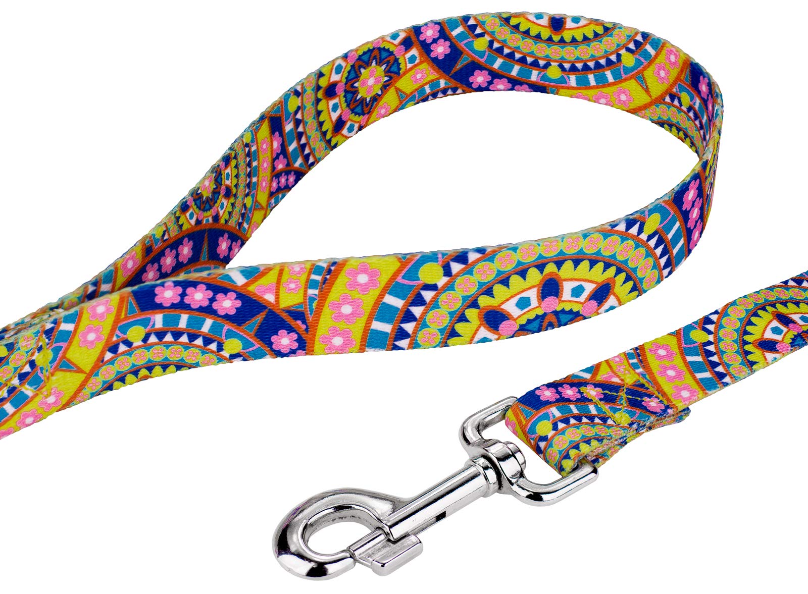Country Brook Petz - Yellow Boho Mandala Premium Dog Collar And Leash Set - Groovy Collection Featuring Far Out Designs (1 Inch,