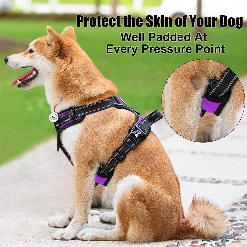 Poypet No Pull Dog Harness, Reflective Comfortable Vest Harness With Front & Back 2 Leash Attachments And Easy Control Handle Ad