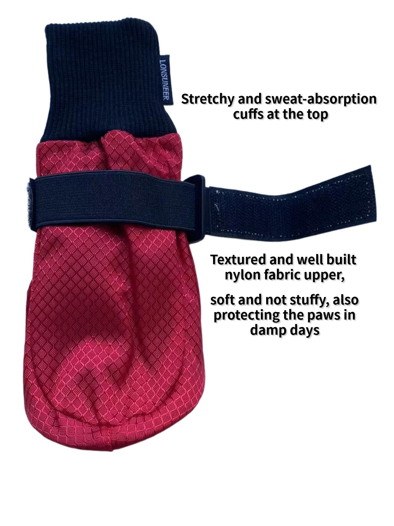 LONSUNEER Winter Paw Protector Dog Boots Waterproof Soft Sole and Nonslip Set of 4 Color Red Size XL