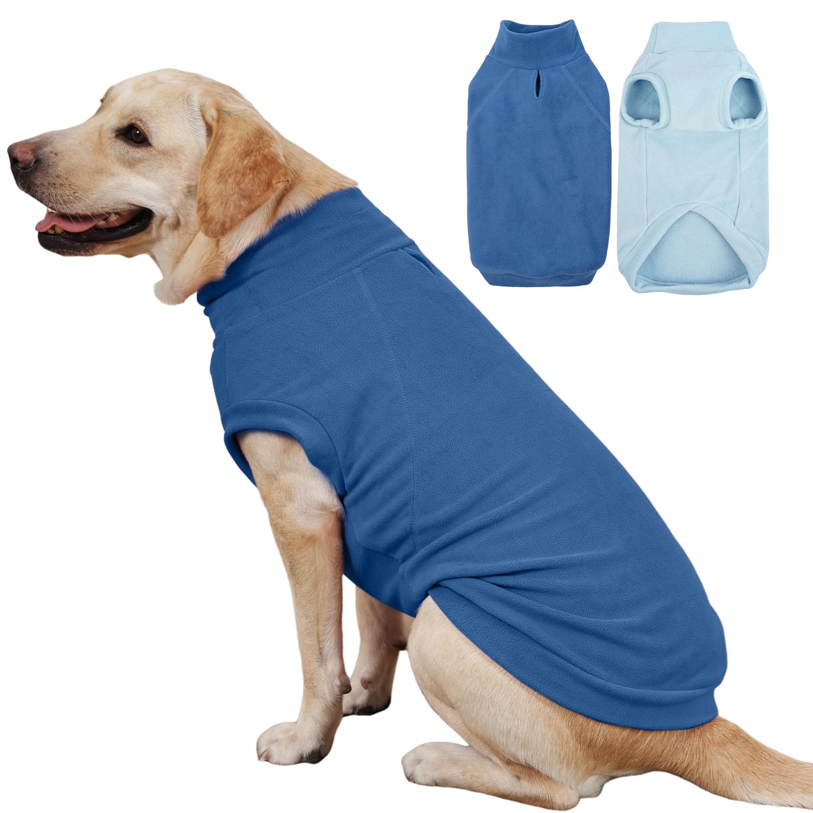 IECOii 2 Pack Fleece Dog Sweaters for Large Breeds Winter Sweatshirts Stretchy & Cozy Coat for Cold Weather, Labrador Pullover V