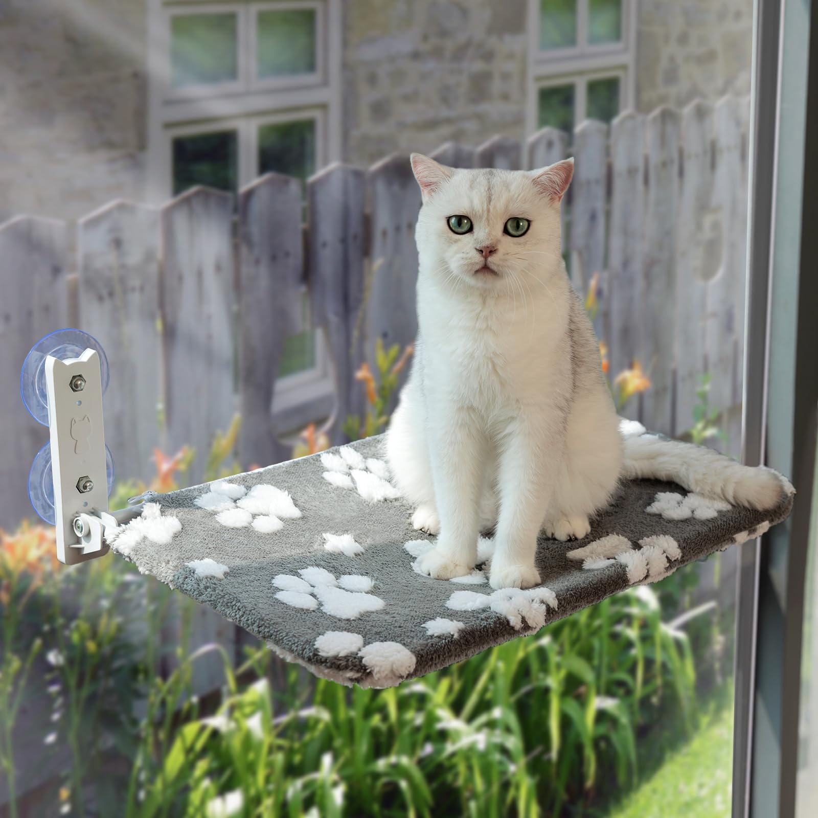 Yaning Cat Window Perch, Foldable Cat Window Hammock With Cute 3D Textured Paw Cover And Strong Suction Cups, Cordless Window Se