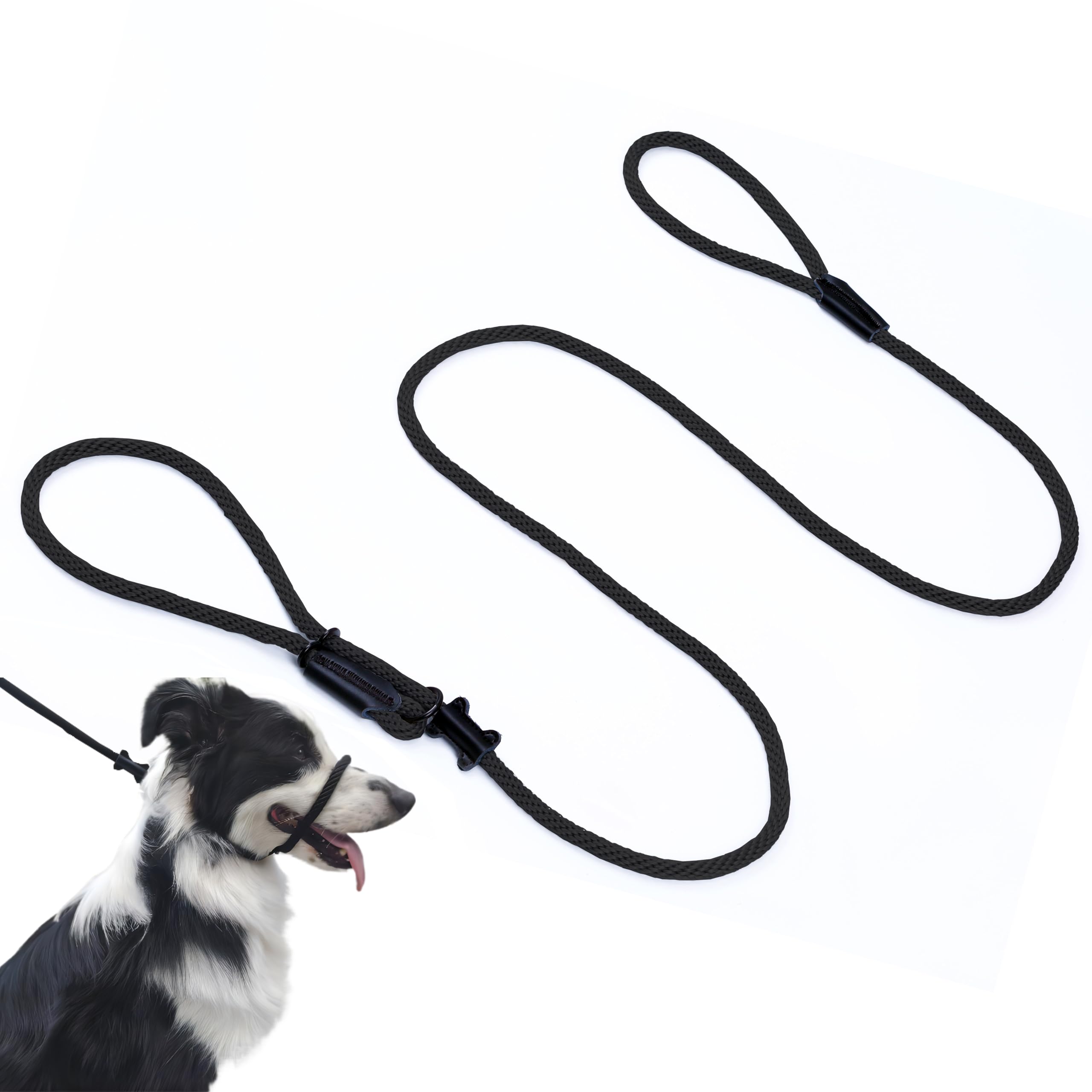 Multifunctional Figure 8 Padded Head Halter Walking Training Leather Stopper Slip Lead Dog Rope Leash Muzzle (Black)