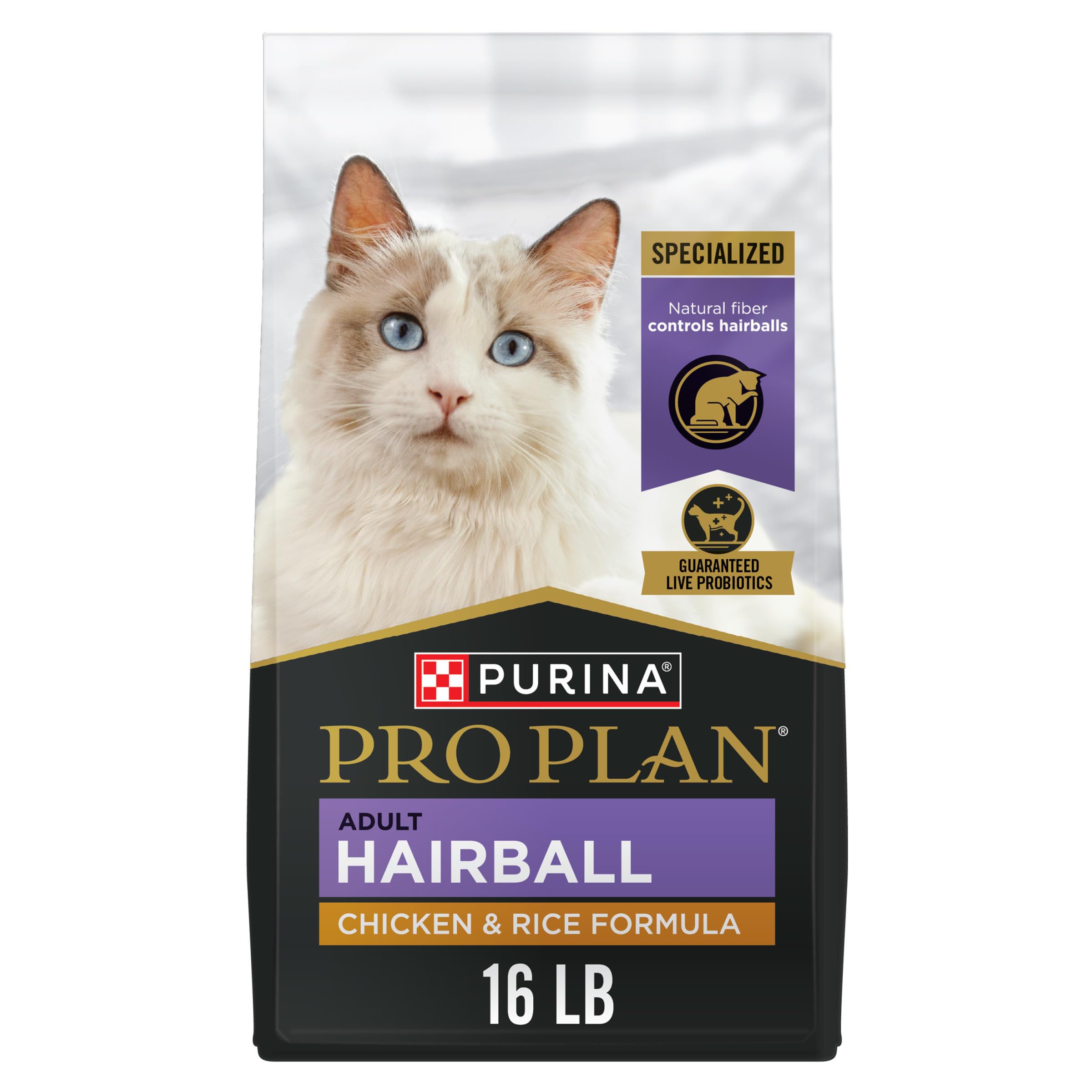 Purina Pro Plan Adult Hairball Control Cat Food Chicken and Rice Formula - 16 lb. Bag