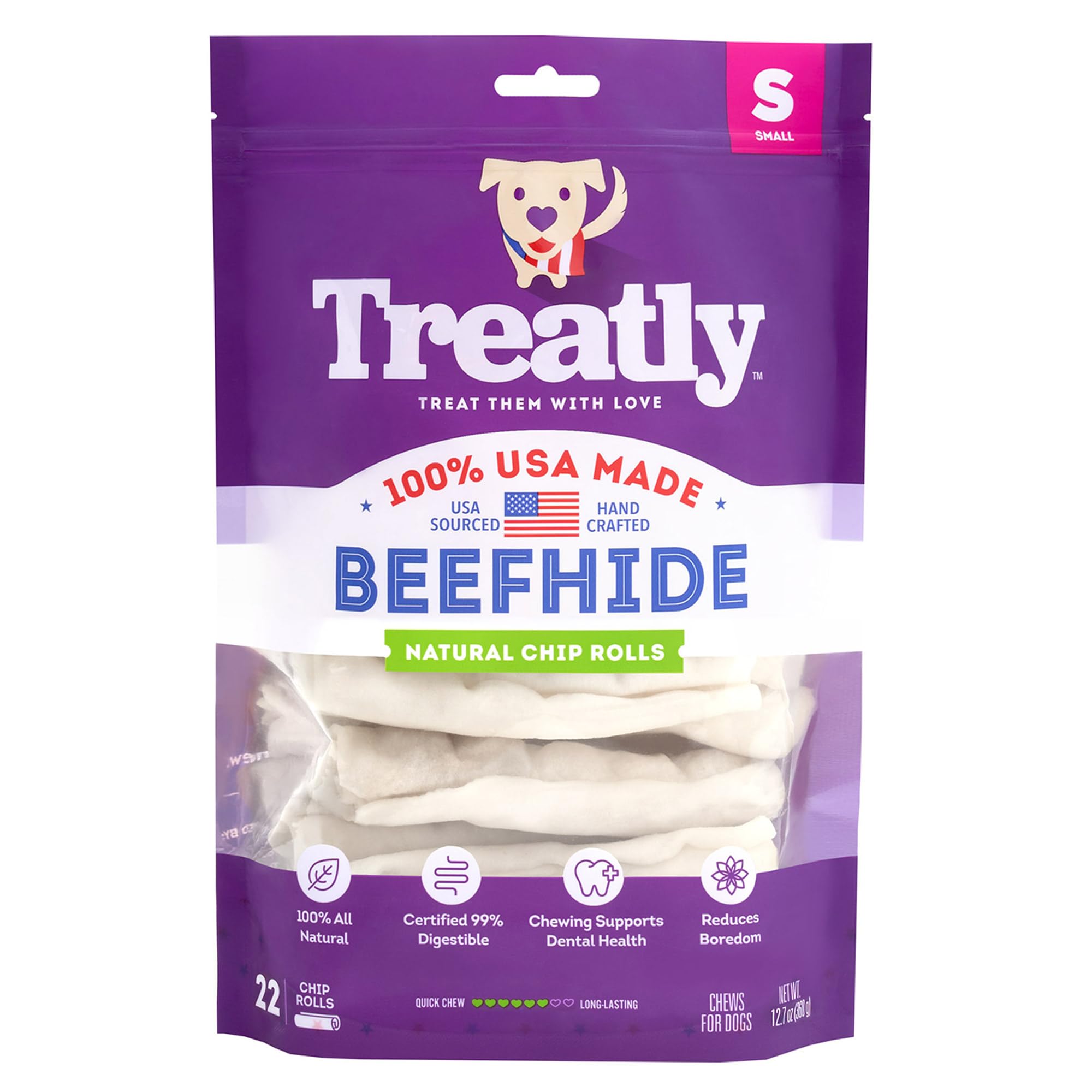 Treatly USA Beefhide Chip Rolls 5-6 Dog Chew Treats - Natural Flavor, 22 Count/1 Pack