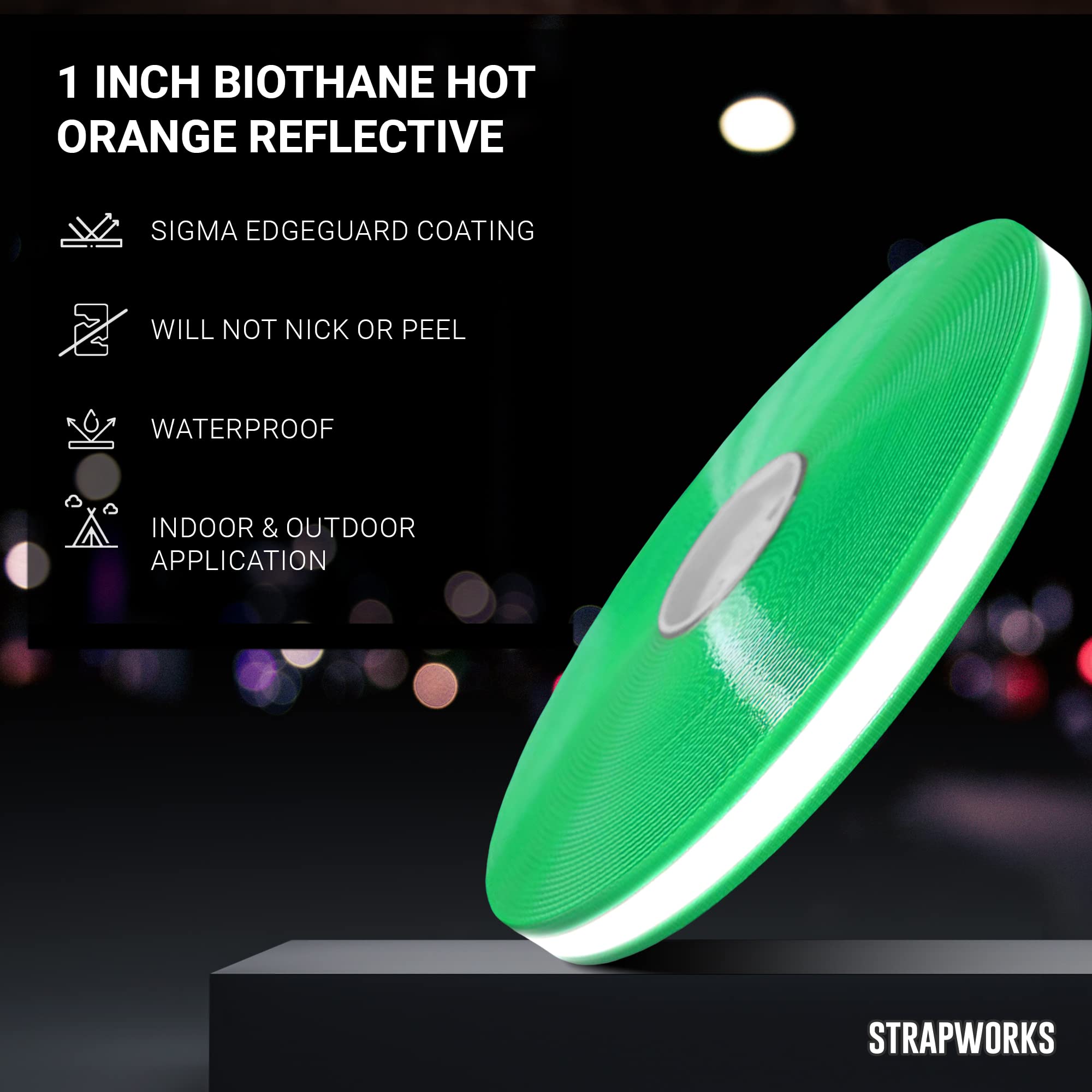 Strapworks Wsr-Bio-Gld-001-05Y-Rhg Biothane Gold Series Reflective Webbing, Hot Green, 1' X 5 Yd