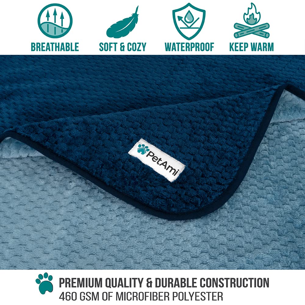 Petami Waterproof Dog Blanket, Leakproof Xl Pet Blanket For Large Dogs, Furniture Sofa Couch Cover Protector, Fleece Cat Throw Bed Crate Kennel, Reversible Washable Soft Plush, Twin 60X80 Navy Blue