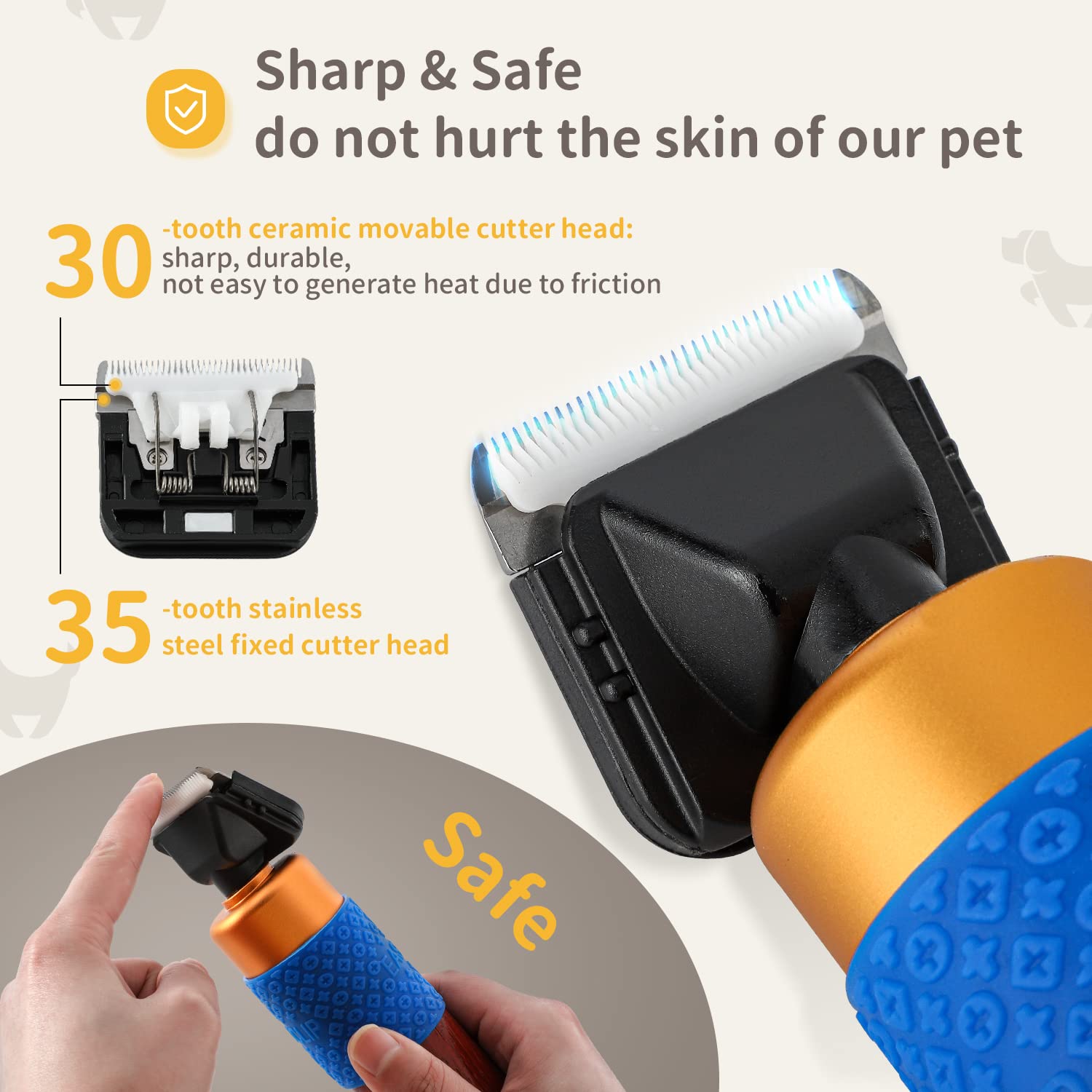 Cgoldenwall Dog Hair Clipper For Grooming 200W Pet Clipper Kit With Spare Blade, Low Noise&Vibration, Animal Grooming Trimmer Fo