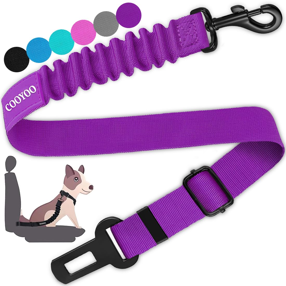 Cooyoo Dog Seat Belt,Retractable Dog Car Harness Seat Belt For Car Adjustable Nylon Pet Safety Seat Belts Heavy Duty & Elastic B