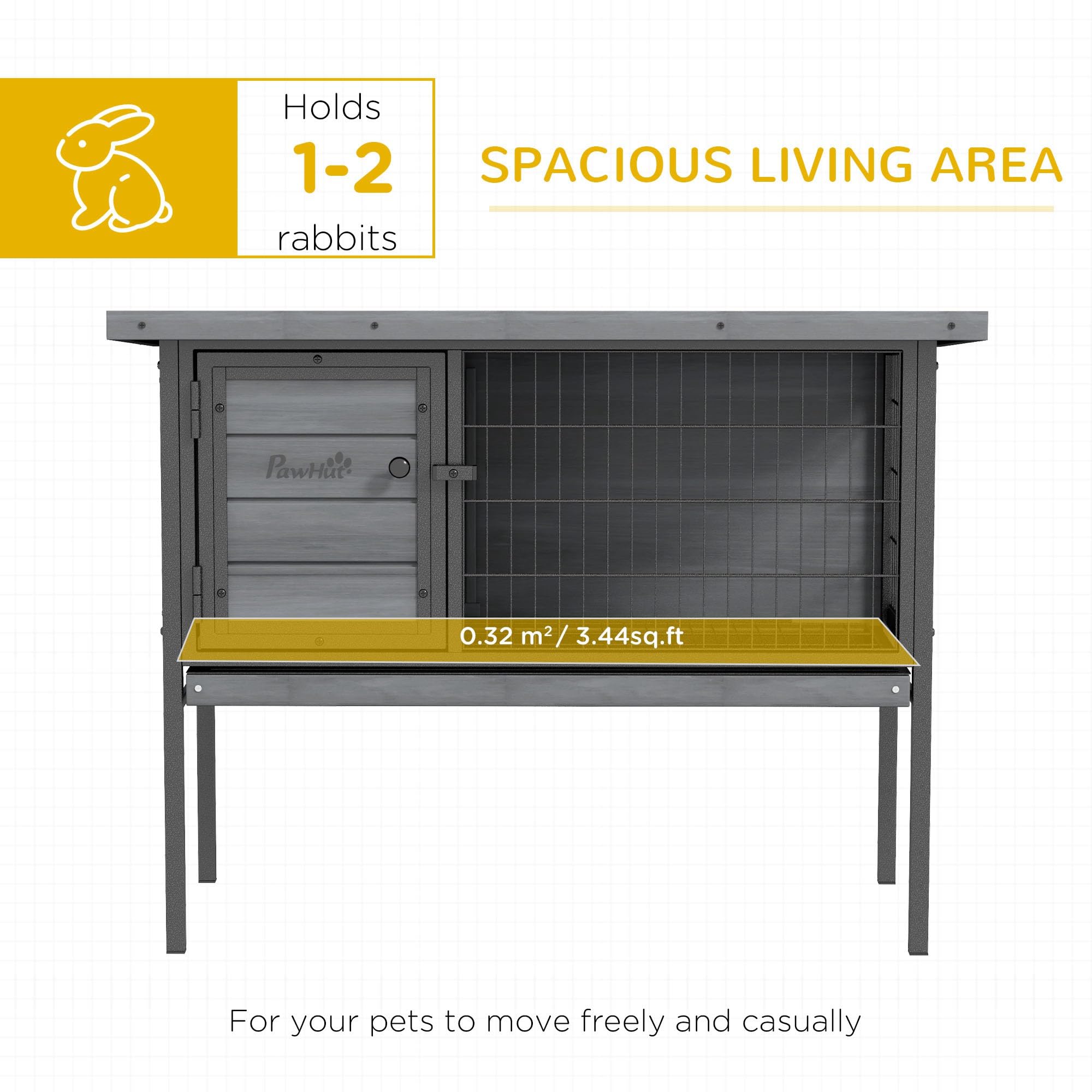 Pawhut Rabbit Hutch Elevated Bunny Cage Small Animal Habitat With Metal Frame, No Leak Tray, Metal Wire Pan And Openable Water-R