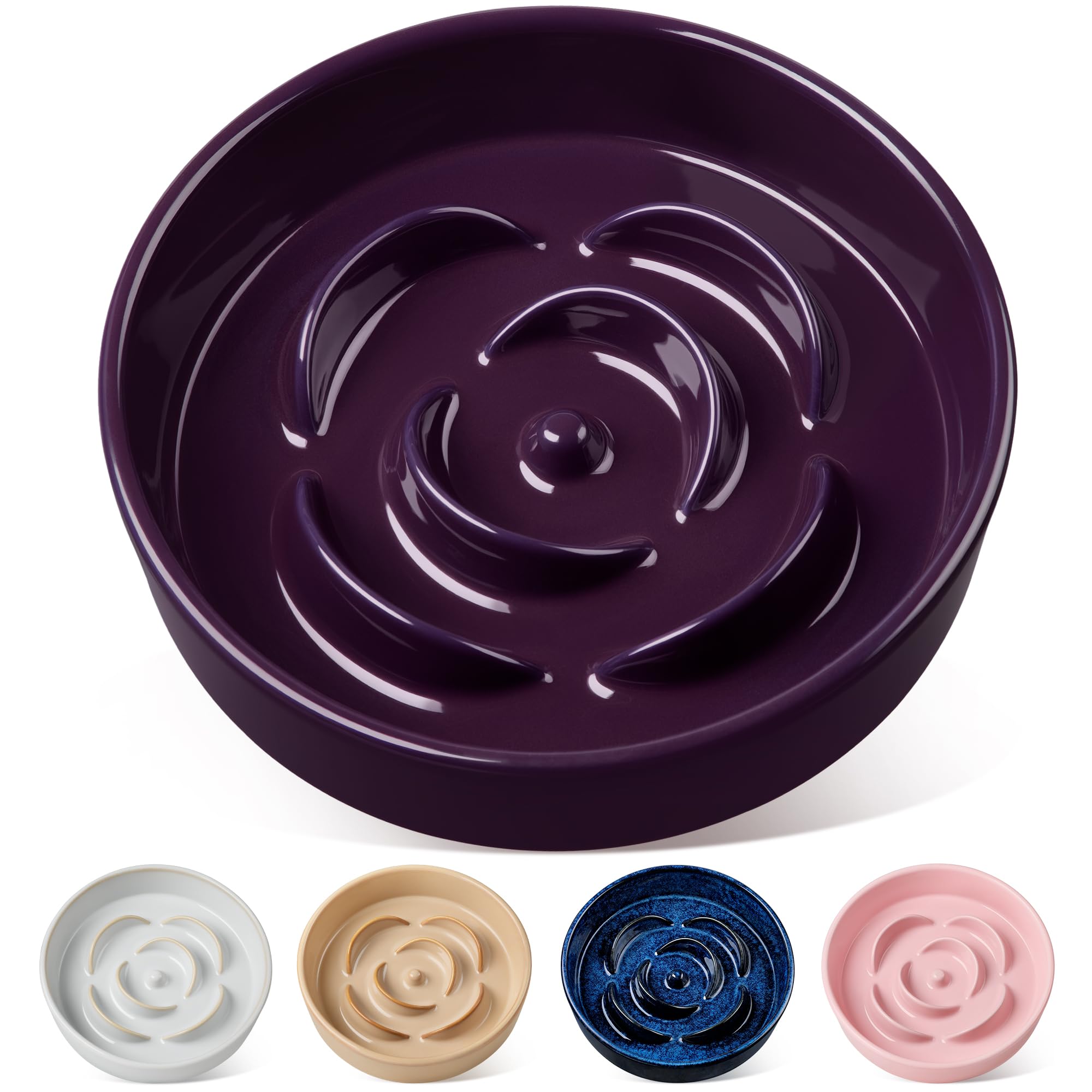 vancasso Slow Feeder Dog Bowl, 3 Cups Ceramic Slow Feeder for Large Breed, Puzzle Maze Dog Food Bowl for Fast Eater, Dark Purple