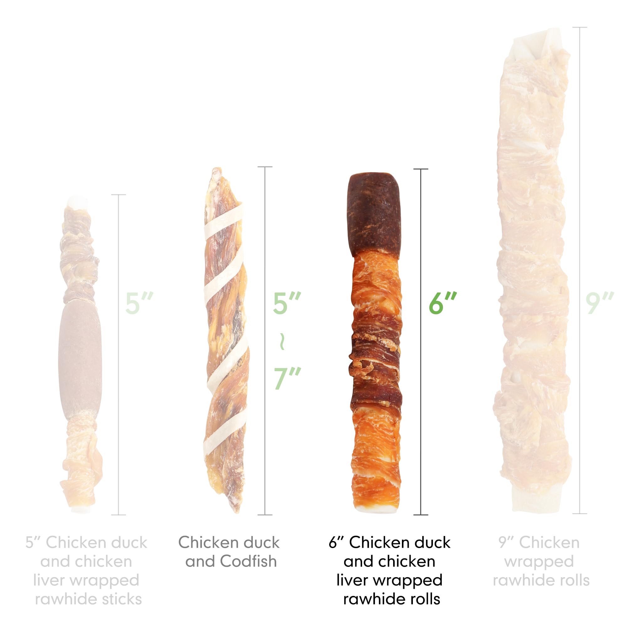 MON2SUN Dog Treats, Triple Flavor 6 Inch Chicken Liver Duck and Chicken Wrapped Rawhide Sticks, Teeth Cleaning Snacks for Medium