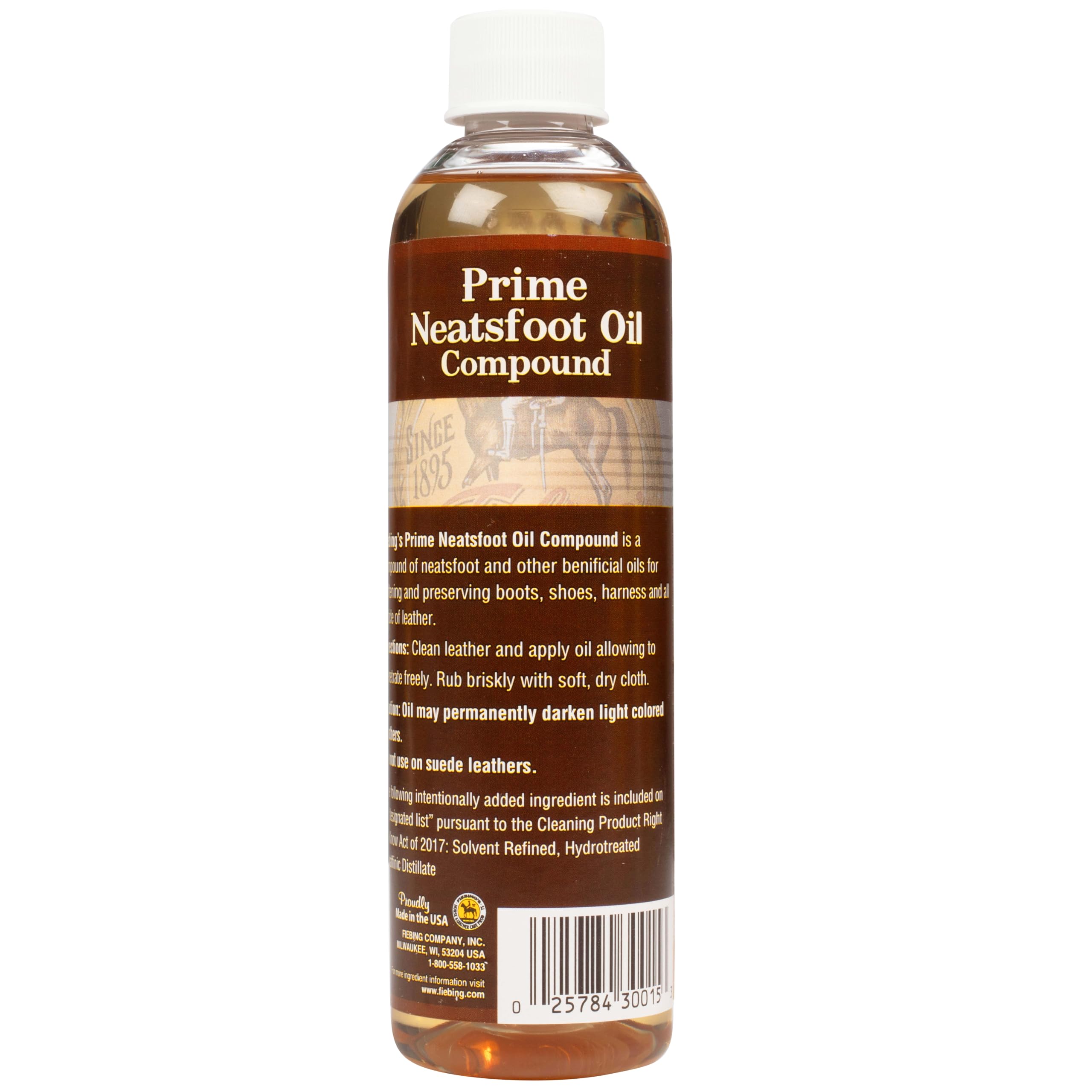 Fiebing'S Prime Neatsfoot Oil 8 Oz - Leather Conditioner & Preservative With Synthetic & Natural Animal Oil - Waterproof, Soften, Restore, & Strengthen Leathercraft Shoe, Boot, Saddle, Couch, Purse