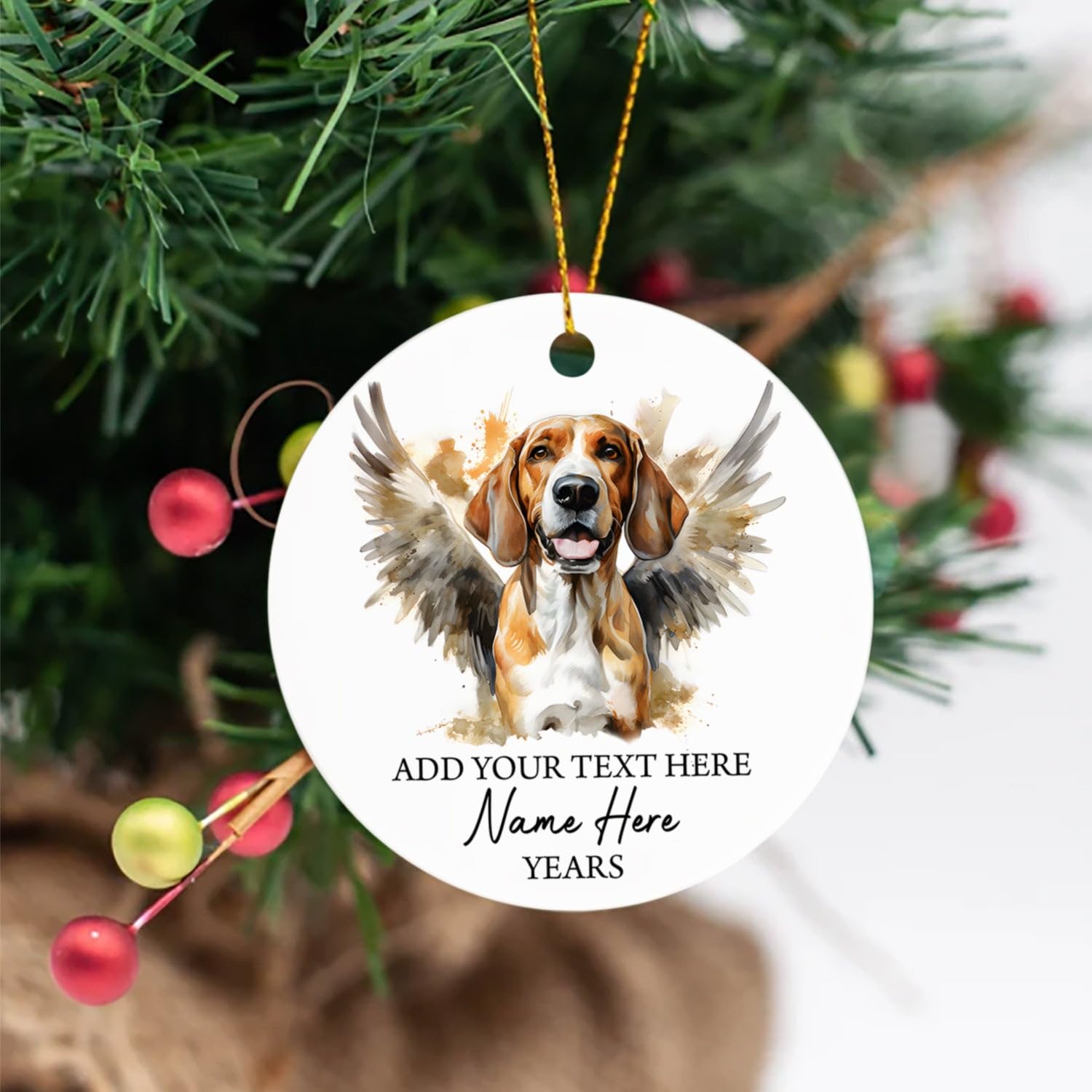 Personalized American Foxhound Dog Memorial Ornament, Sympathy Remembrance Gifts For Loss Of Dog, American Foxhound Angel Xmas Ornament, Custom Text Dog Name & Year Ornament, Dog Memorial Ornament