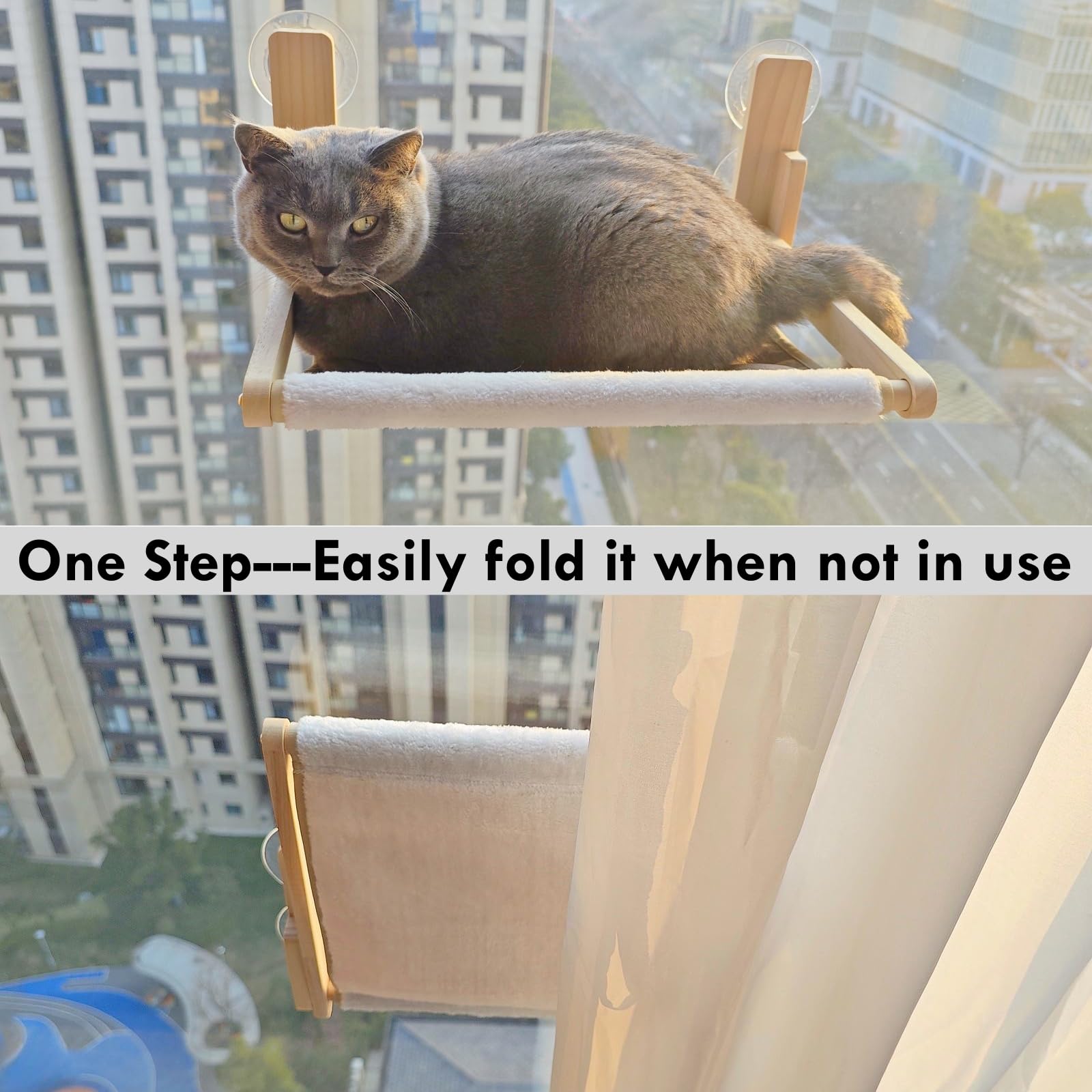 Funeetop Foldable Cat Window Perch, 16.5'X12' Hammock For Small Windows, 35 Lbs Weight Limit, Pine Wood Material