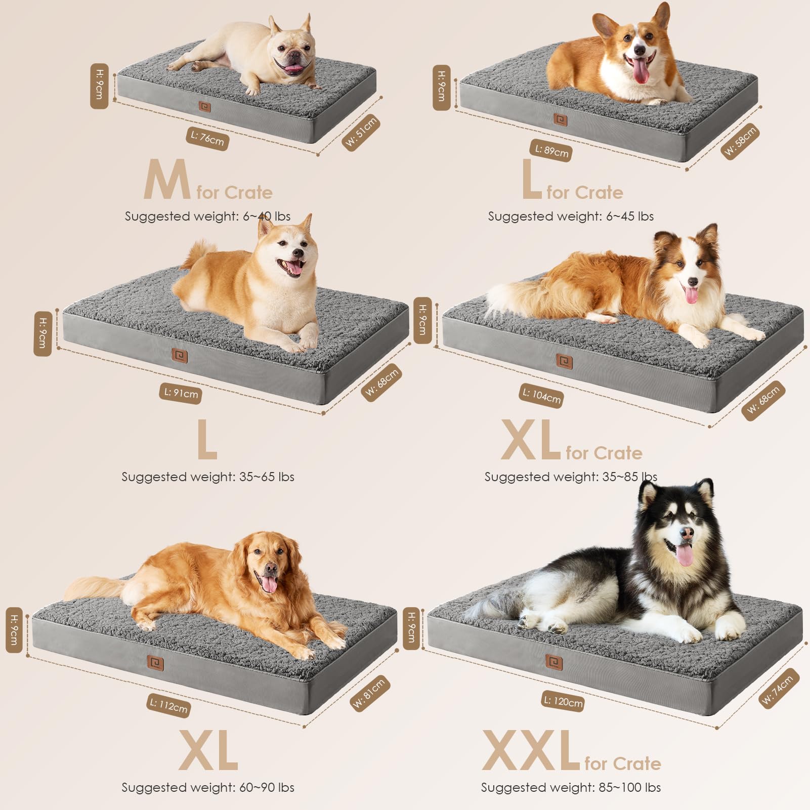 Eheyciga Orthopedic Foam Dog Bed, Medium, 30'L X 20'W X 3.5'Th, Light Grey