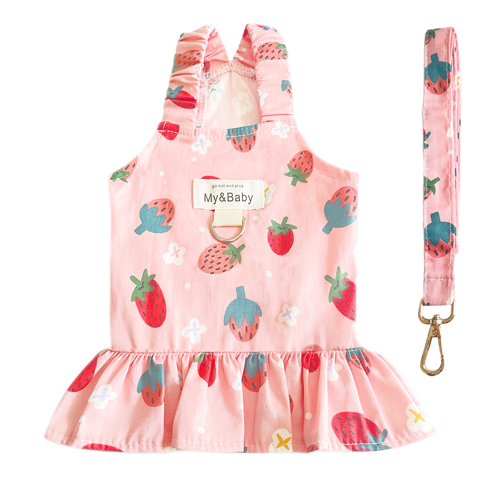 Petpubgnzs Small Dog Dress Harness And Leash Set - Cute Princess Birthday Dresses, Soft Fruit Print Puppy Clothes For Cats, Chih