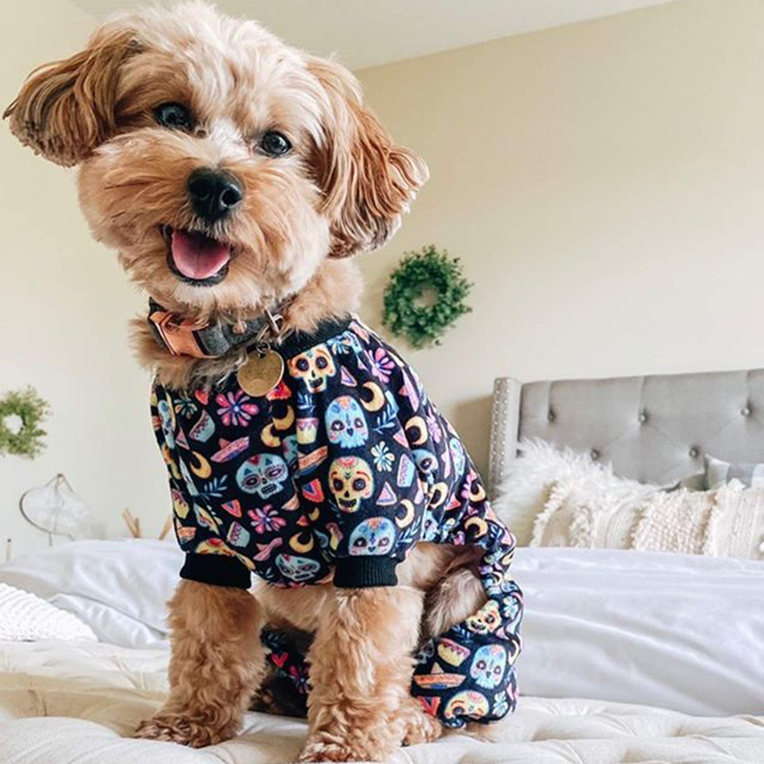 Cutebone Dog Pajamas Coco Skulls Dog Apparel Dog Jumpsuit Pet Clothes Pajamas P73M