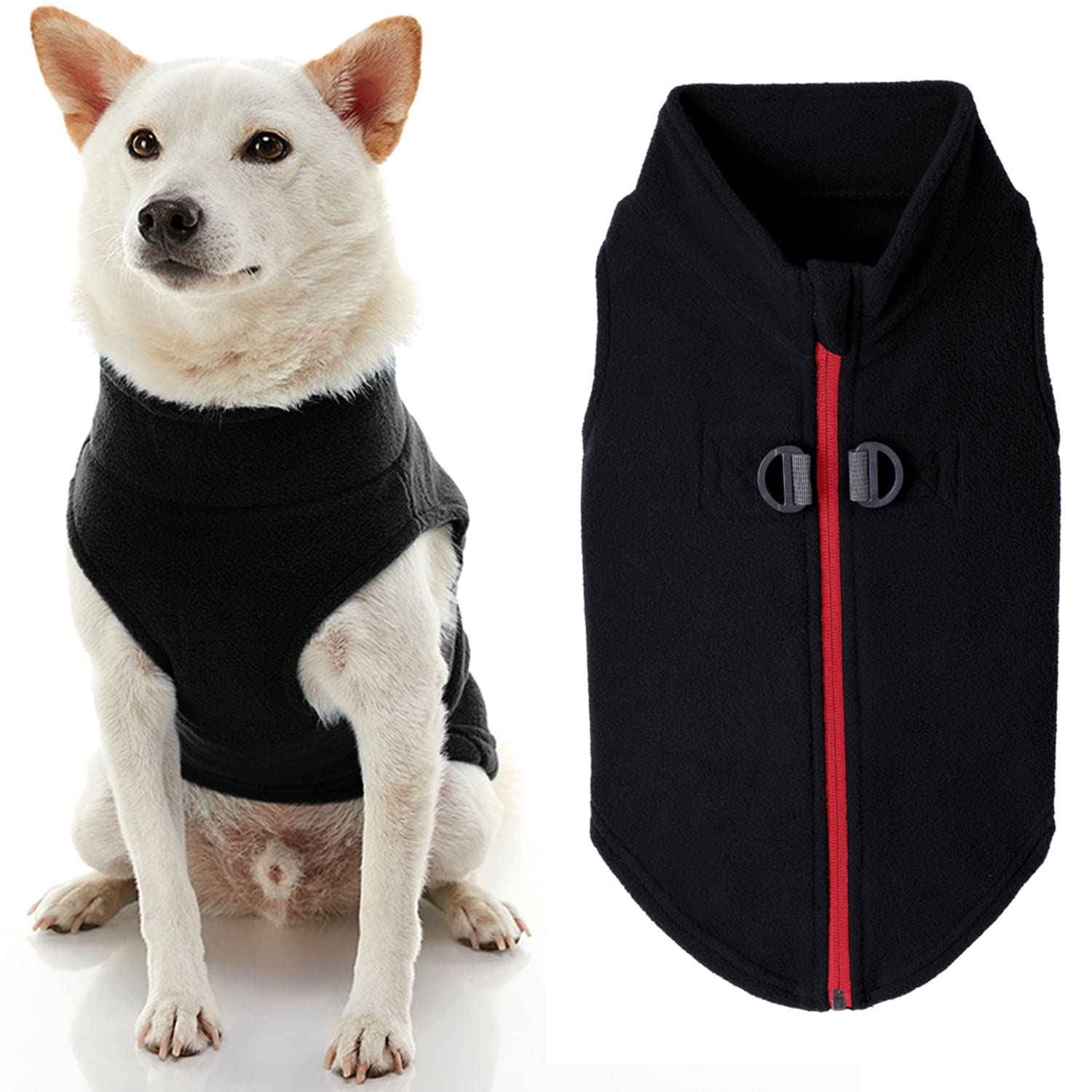 Gooby - Zip Up Fleece Vest, Fleece Jacket Sweater with Zipper Closure and Leash Ring, Black, Small